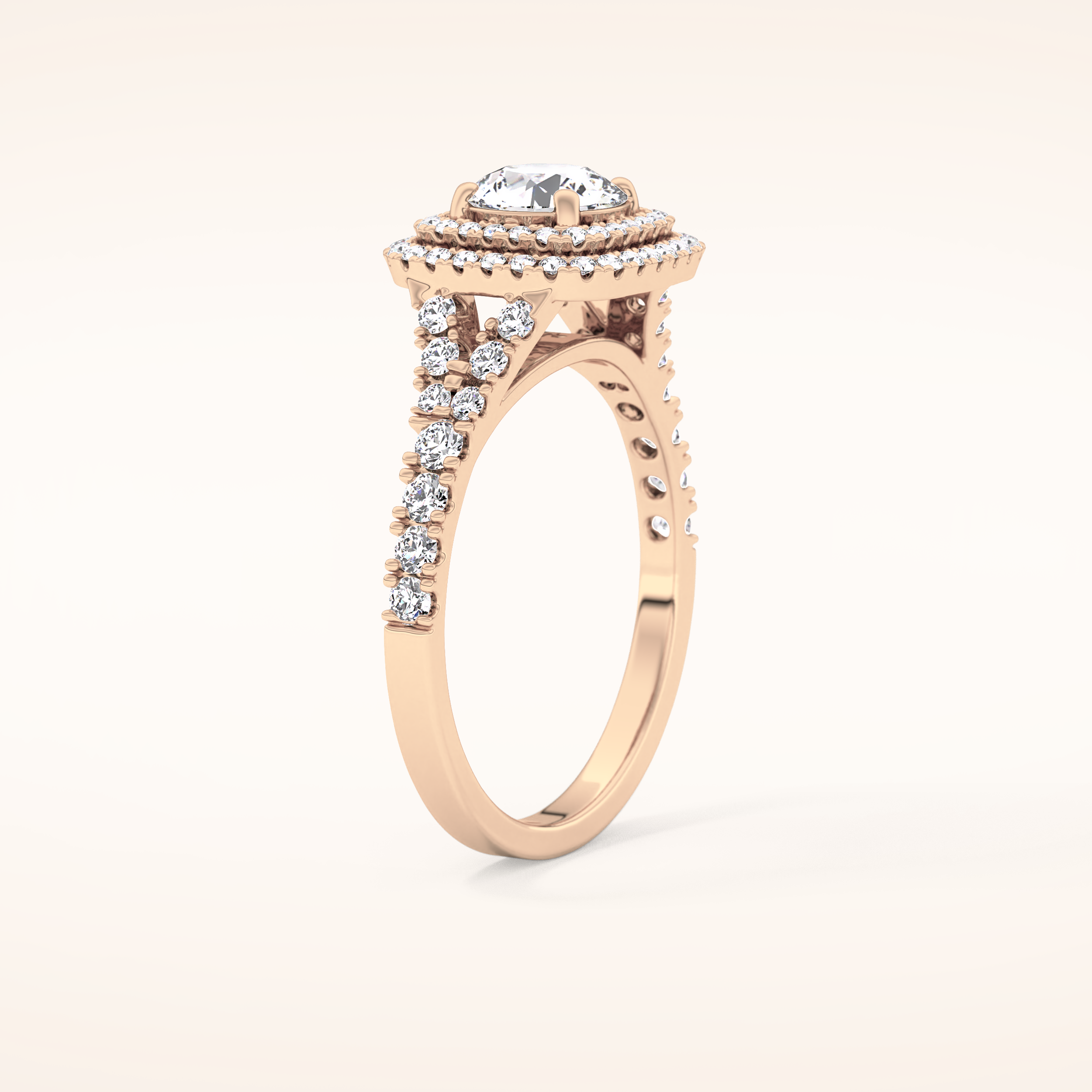 0.79 CT Round Shaped Double Halo & Pave Moissanite Engagement Ring