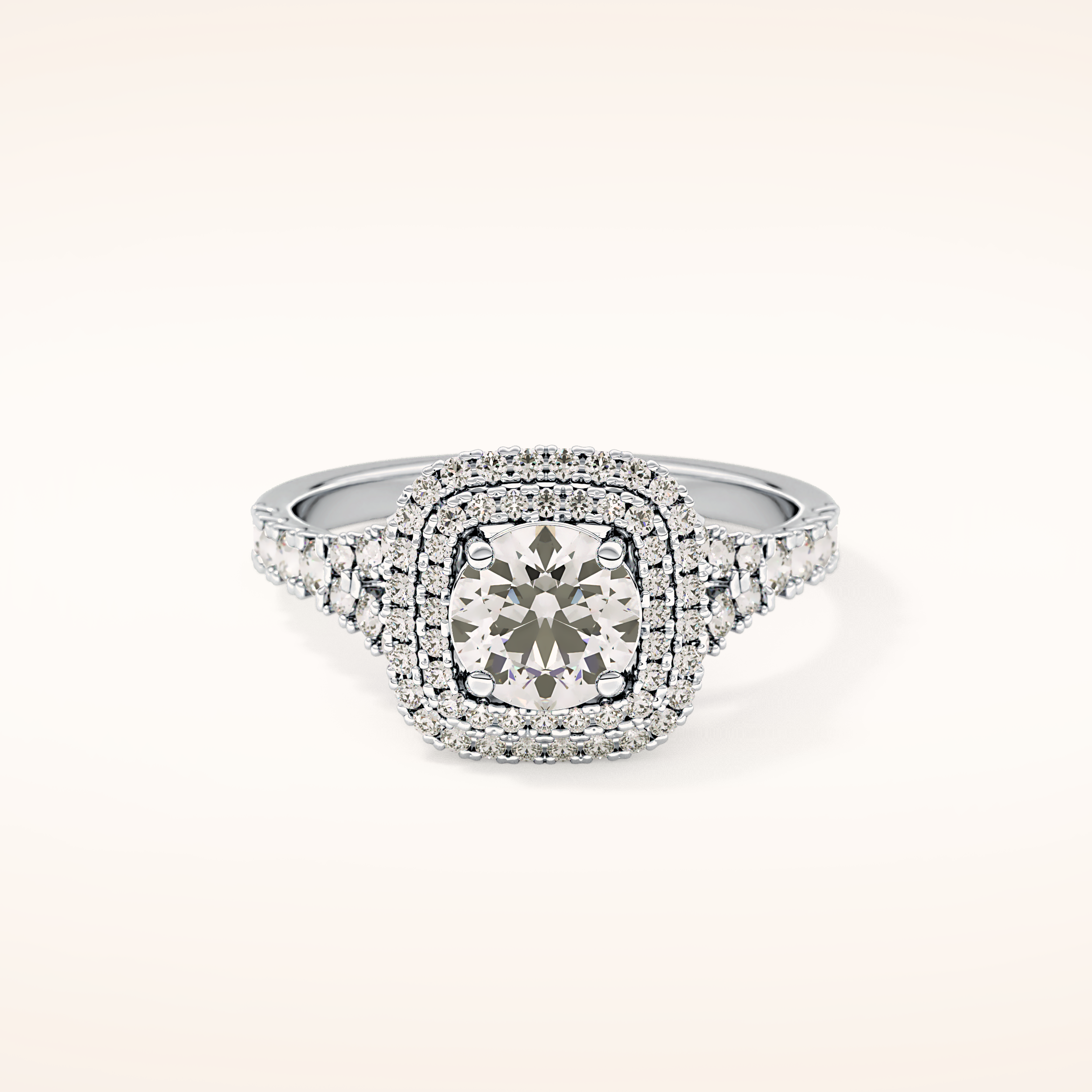 0.79 CT Round Shaped Double Halo & Pave Moissanite Engagement Ring