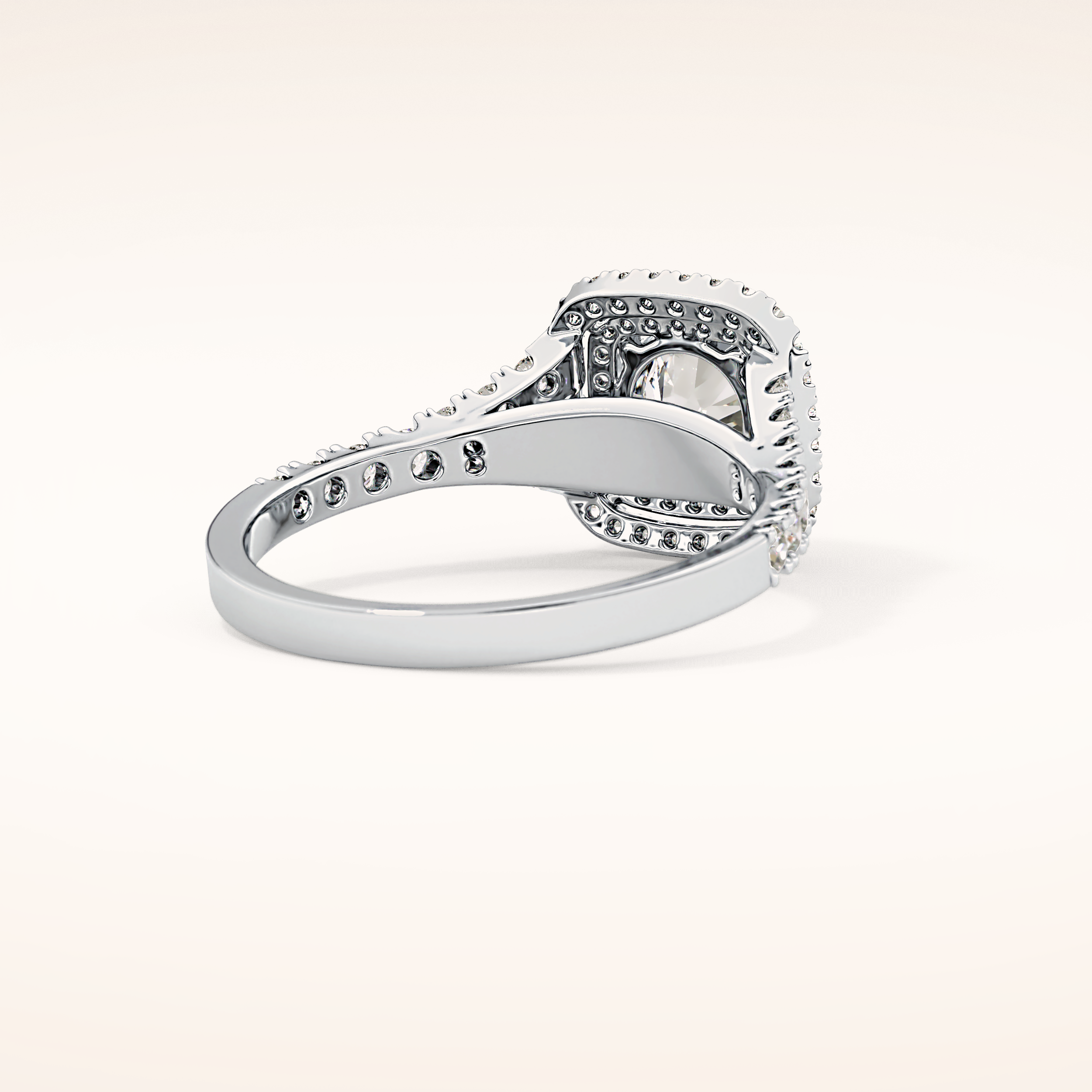 0.79 CT Round Shaped Double Halo & Pave Moissanite Engagement Ring