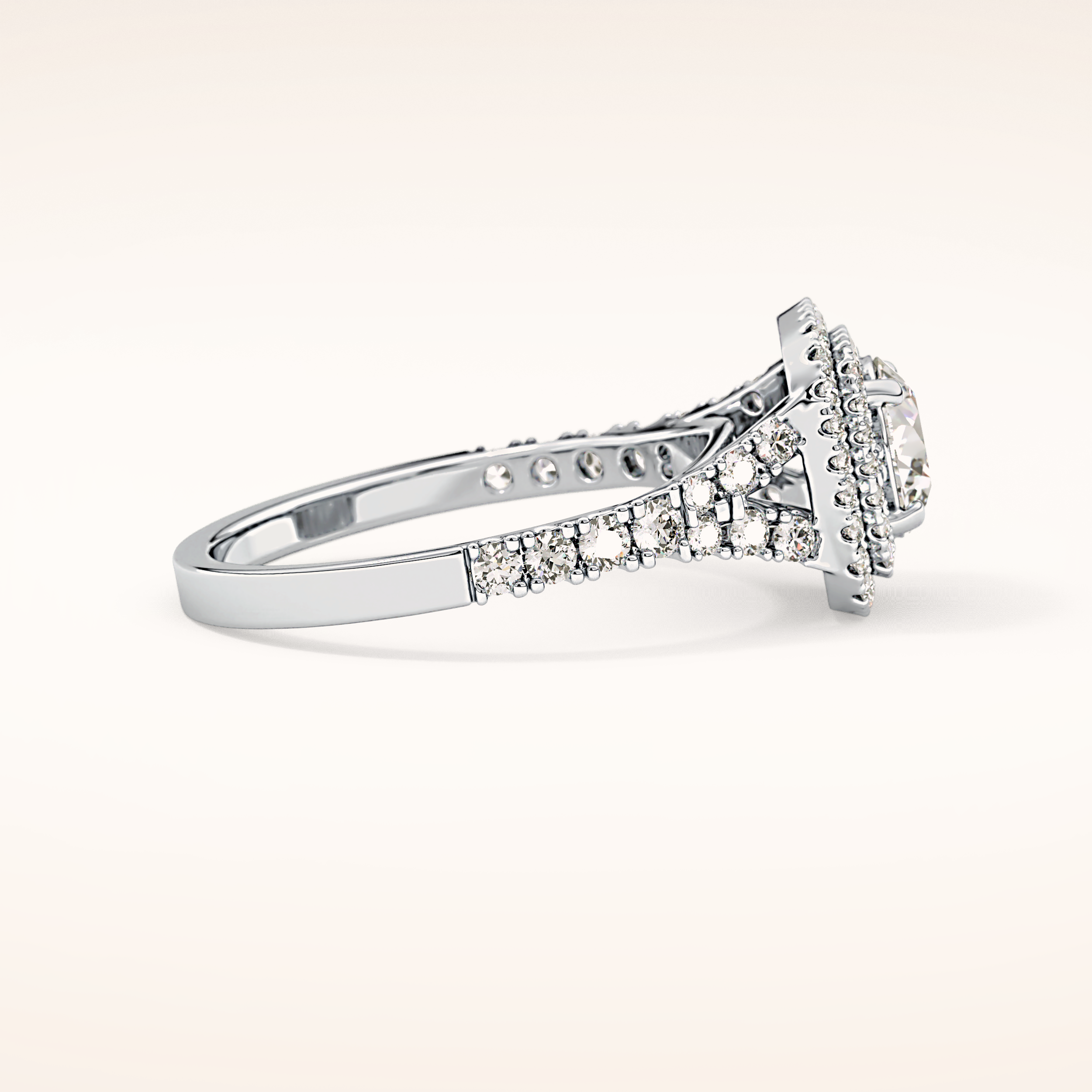 0.79 CT Round Shaped Double Halo & Pave Moissanite Engagement Ring