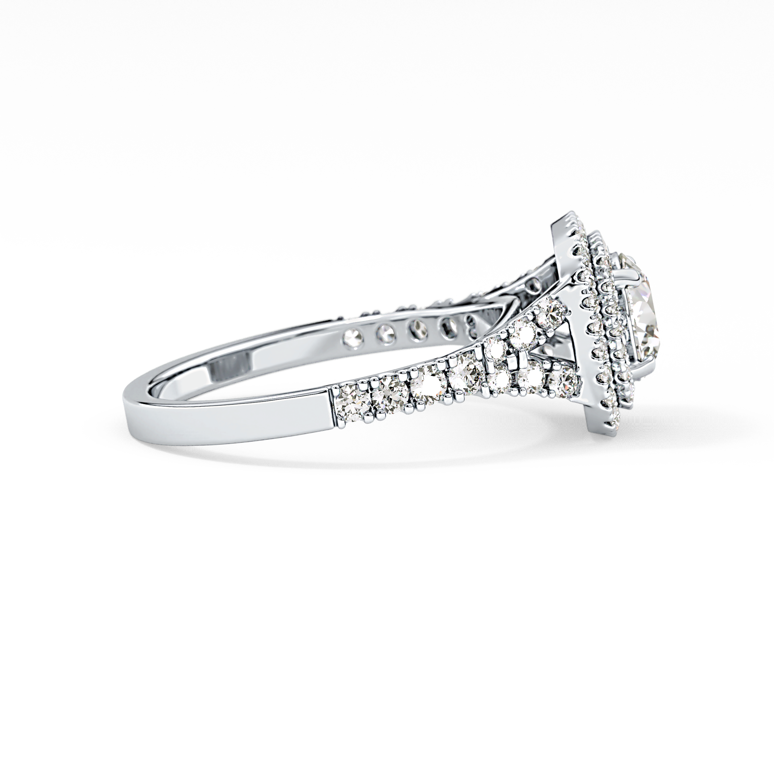 Round Double Halo & Split Shank Pave Lab Grown Diamond Engagement Ring