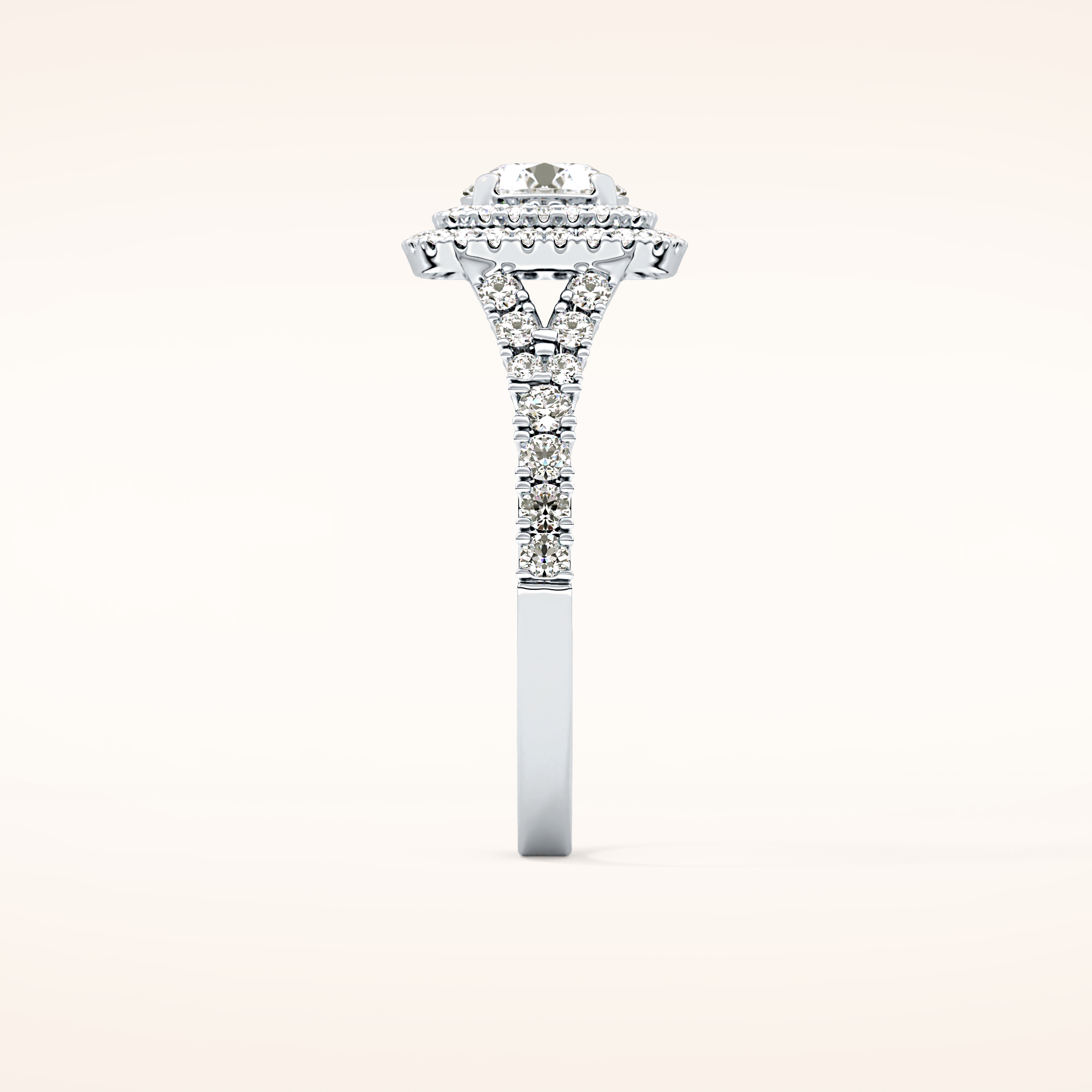 0.79 CT Round Shaped Double Halo & Pave Moissanite Engagement Ring
