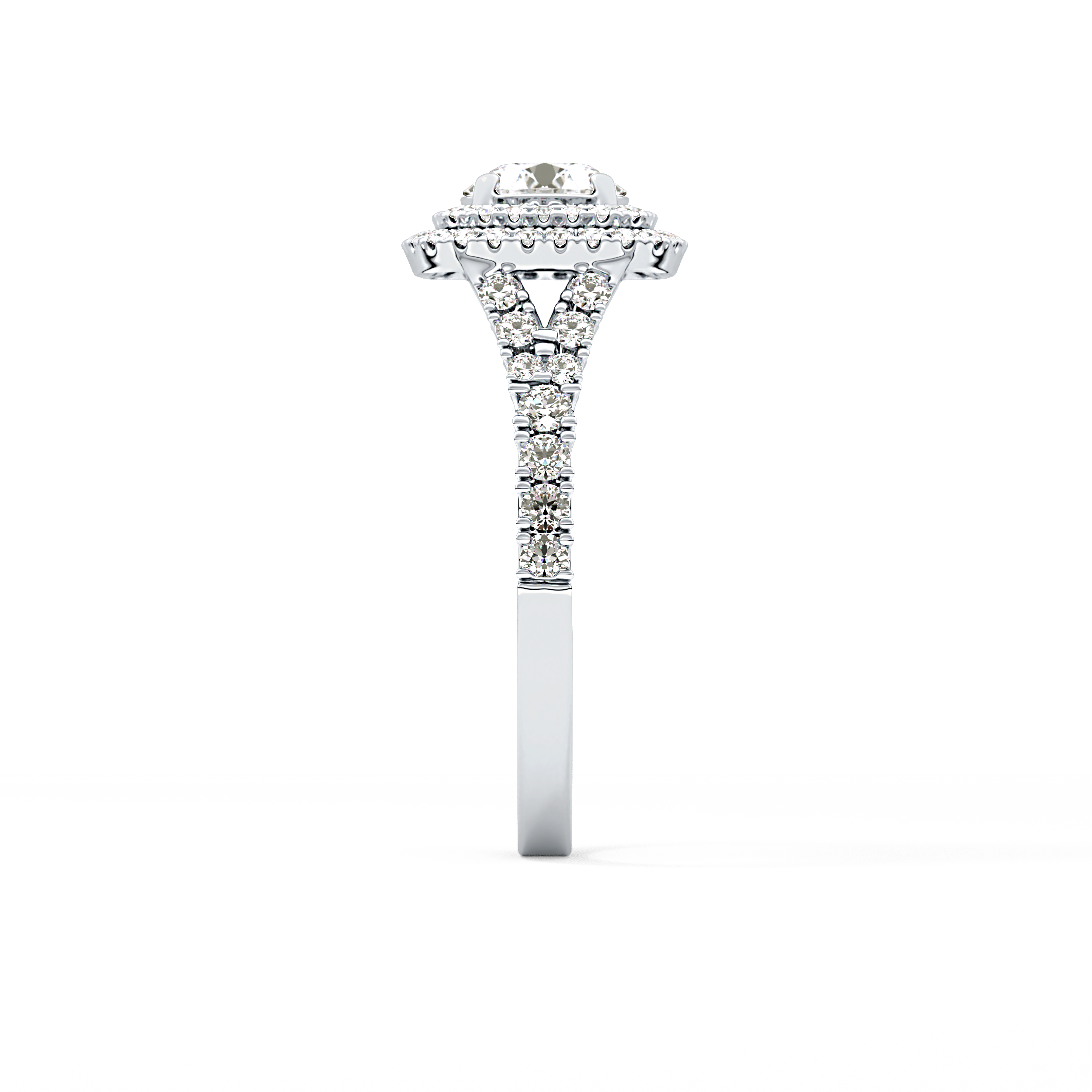 Round Double Halo & Split Shank Pave Lab Grown Diamond Engagement Ring