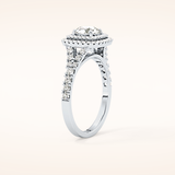 0.79 CT Round Shaped Double Halo & Pave Moissanite Engagement Ring