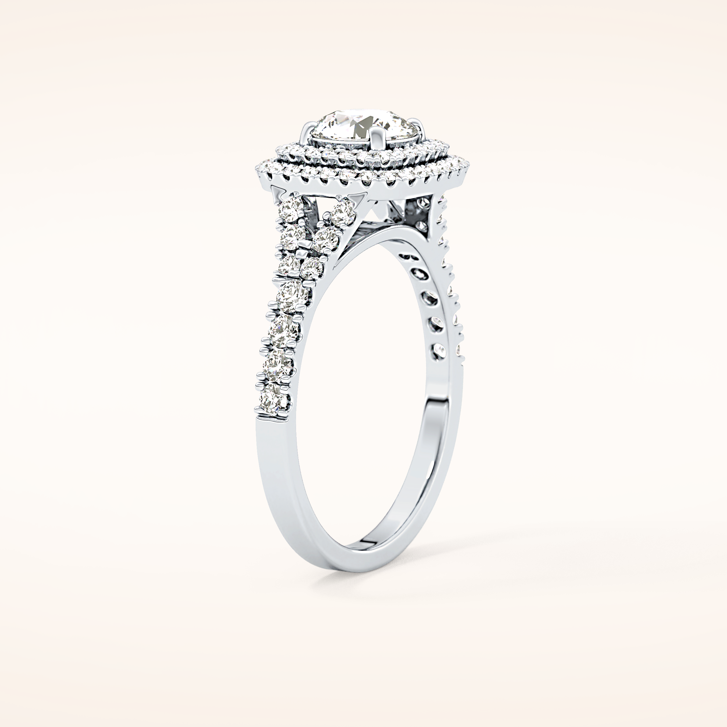 0.79 CT Round Shaped Double Halo & Pave Moissanite Engagement Ring
