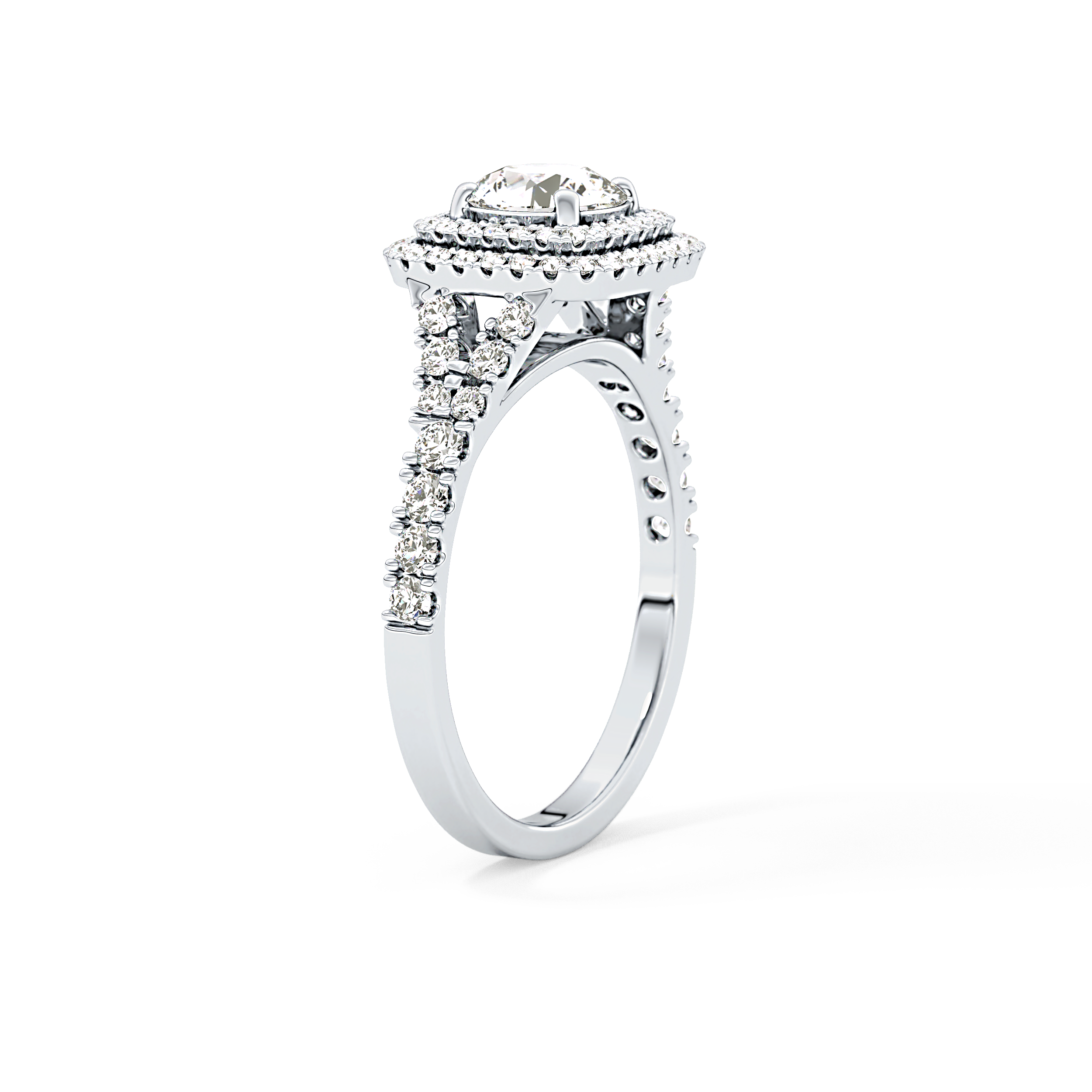 Round Double Halo & Split Shank Pave Lab Grown Diamond Engagement Ring