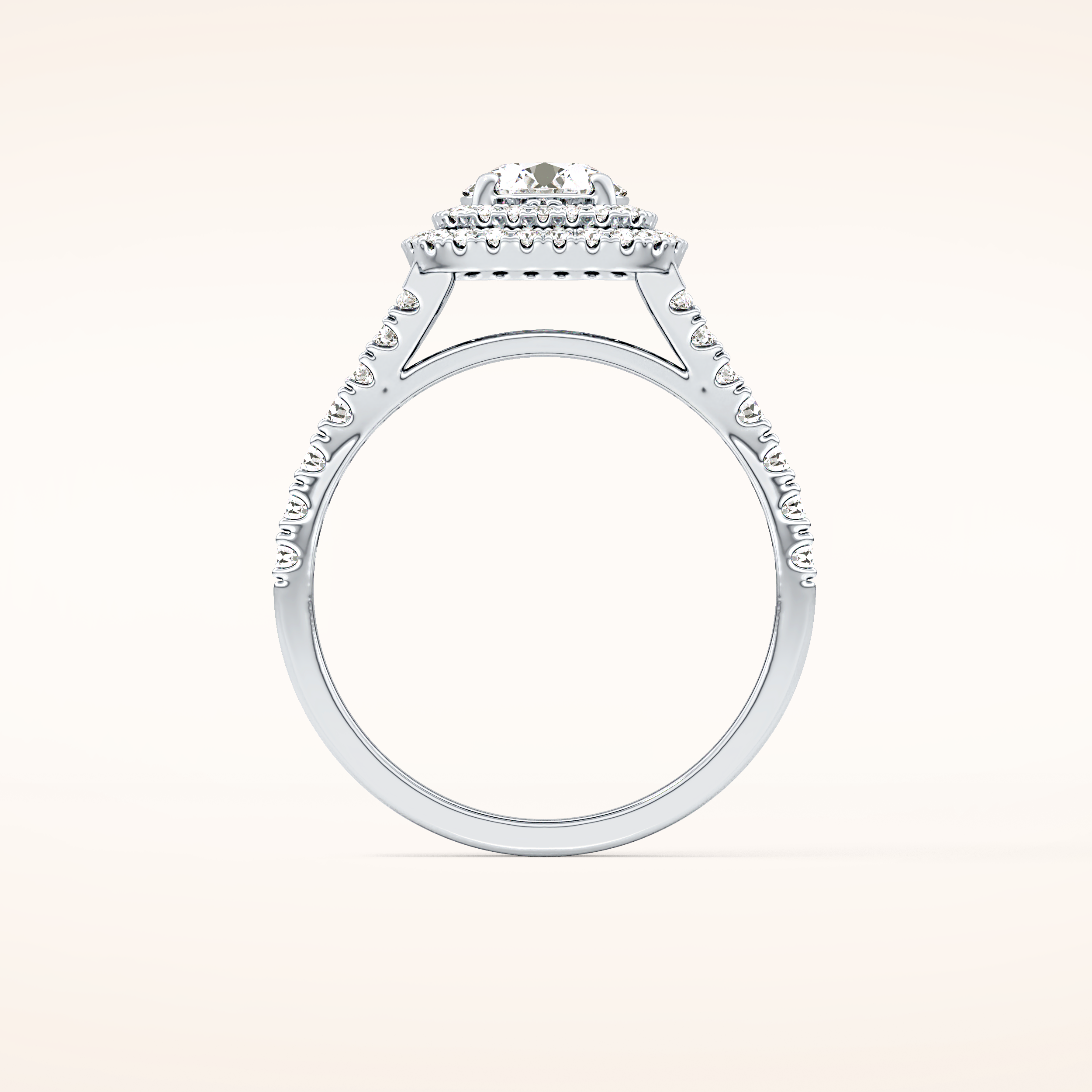 0.79 CT Round Shaped Double Halo & Pave Moissanite Engagement Ring