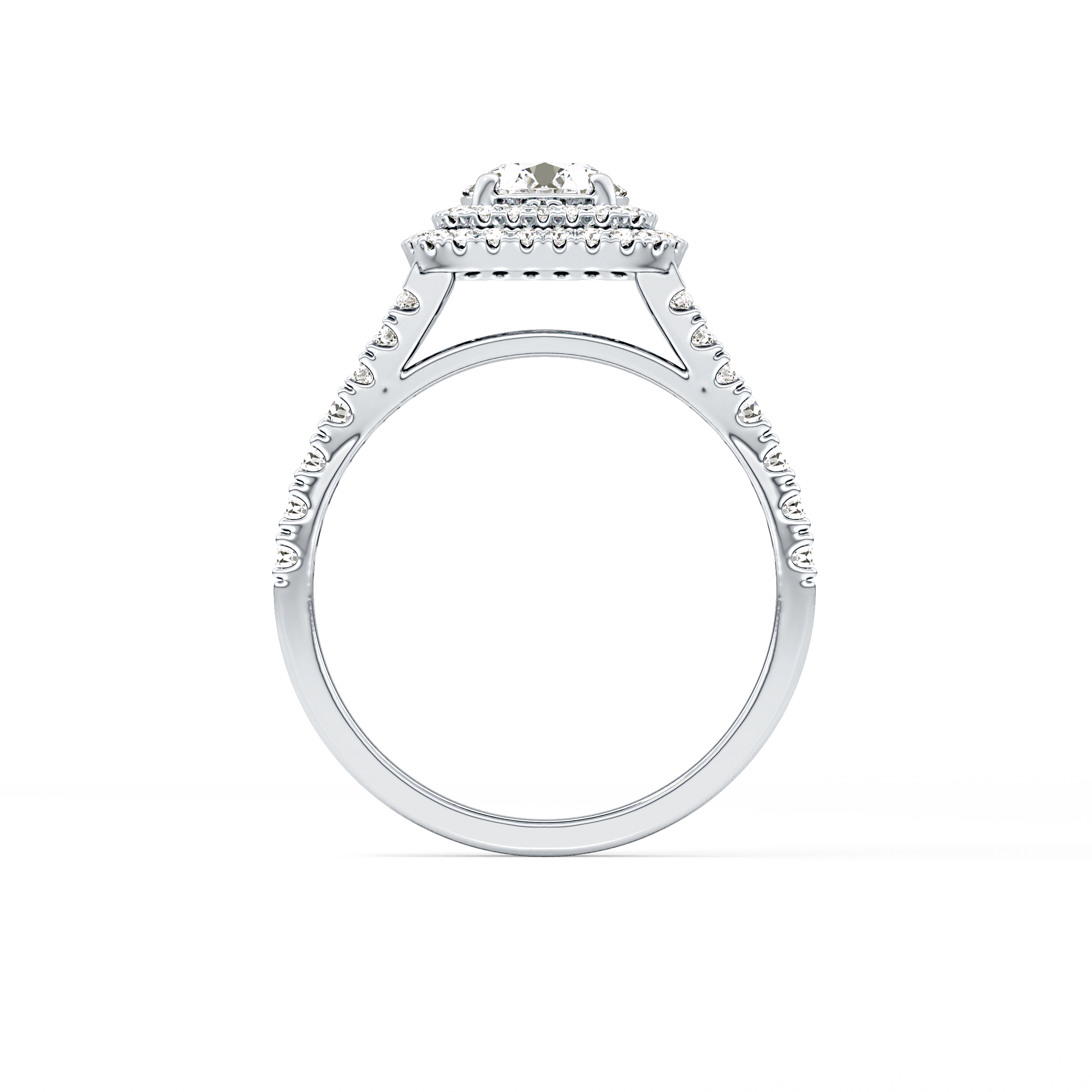 Round Double Halo & Split Shank Pave Lab Grown Diamond Engagement Ring