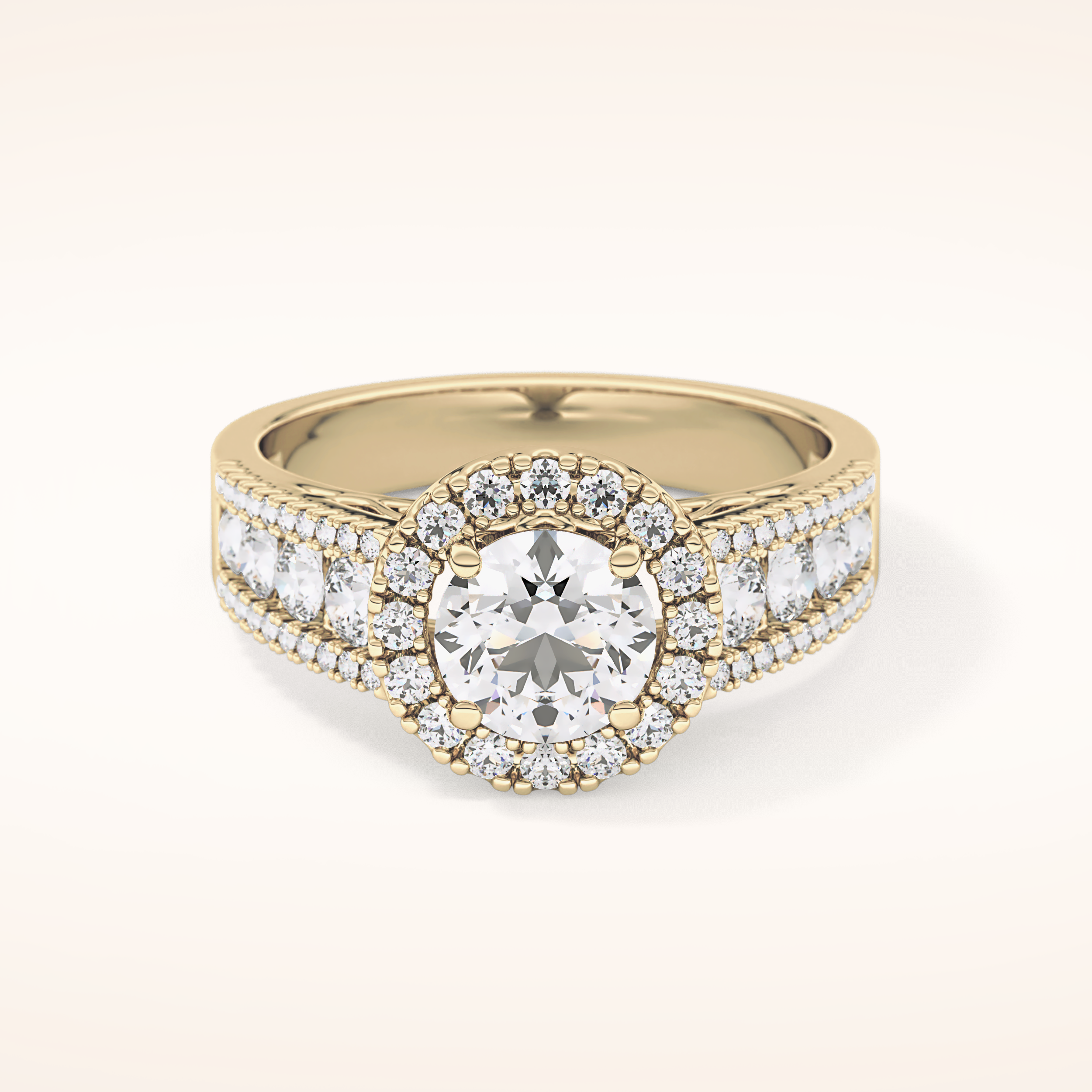 1.28 CT Round Shaped Halo & Triple Pave Moissanite Engagement Ring