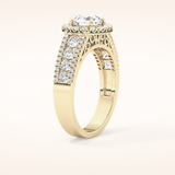 1.28 CT Round Shaped Halo & Triple Pave Moissanite Engagement Ring