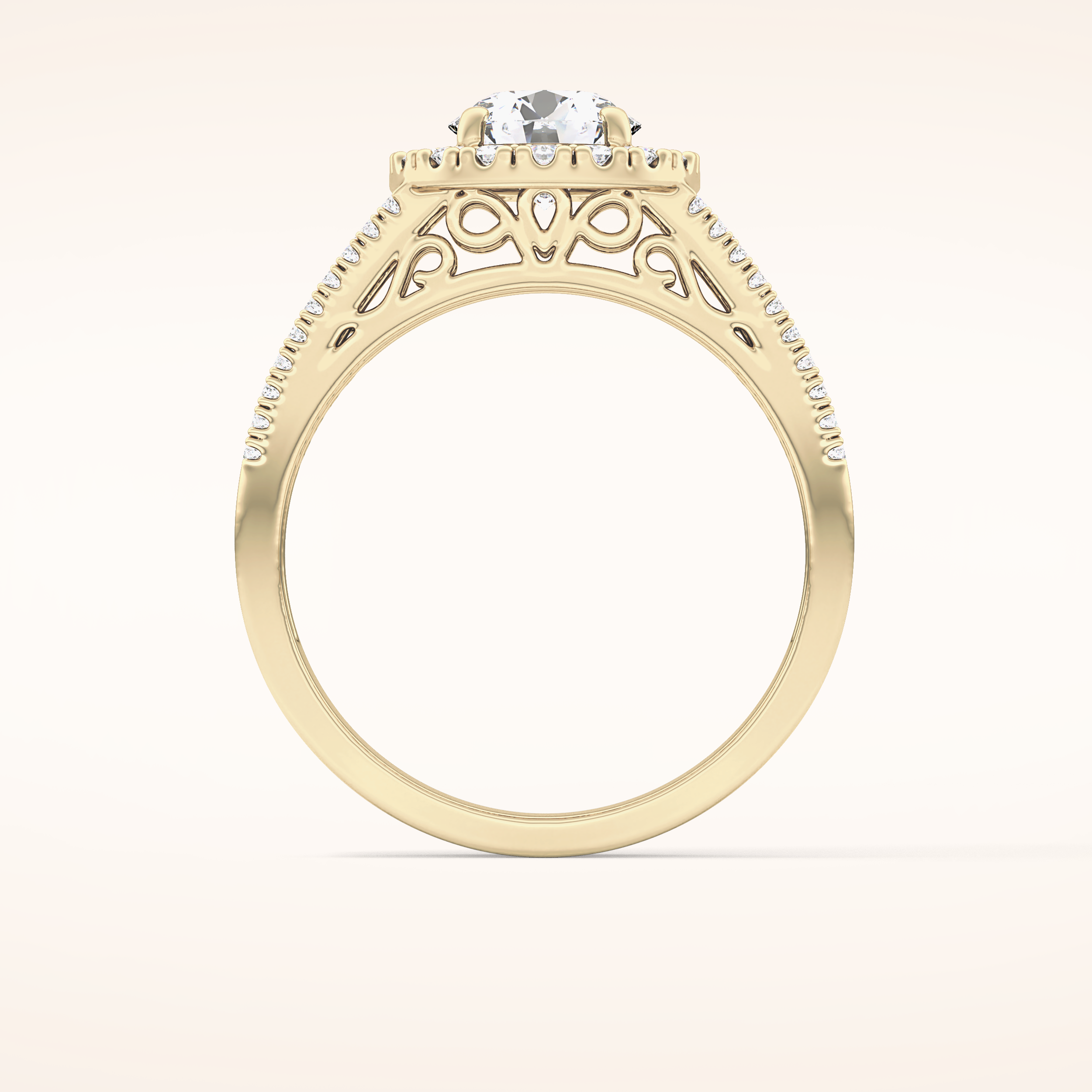 1.28 CT Round Shaped Halo & Triple Pave Moissanite Engagement Ring