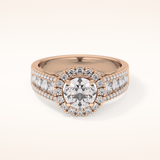 1.28 CT Round Shaped Halo & Triple Pave Moissanite Engagement Ring