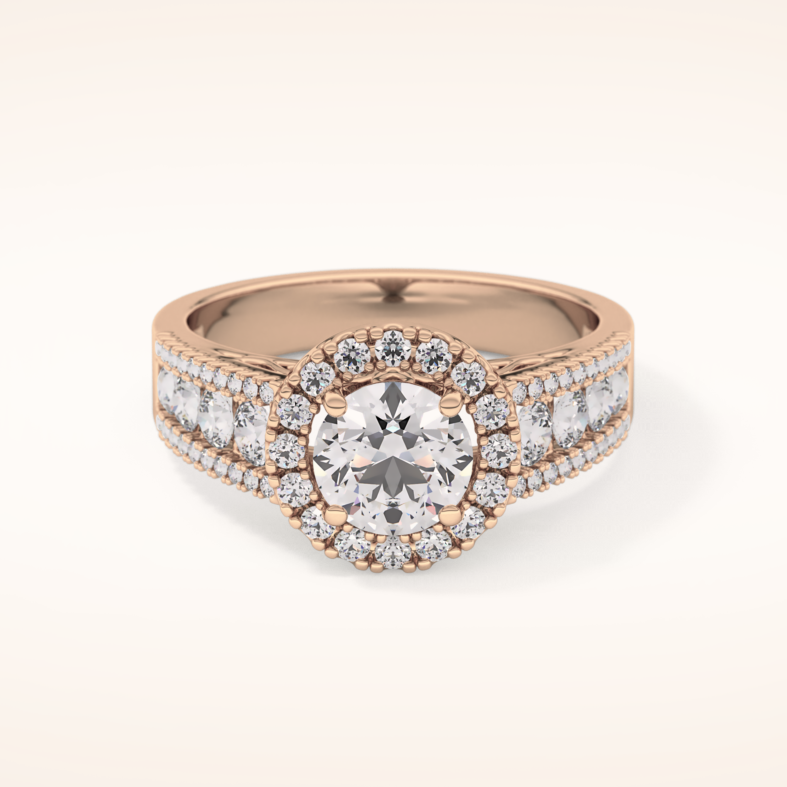 1.28 CT Round Shaped Halo & Triple Pave Moissanite Engagement Ring