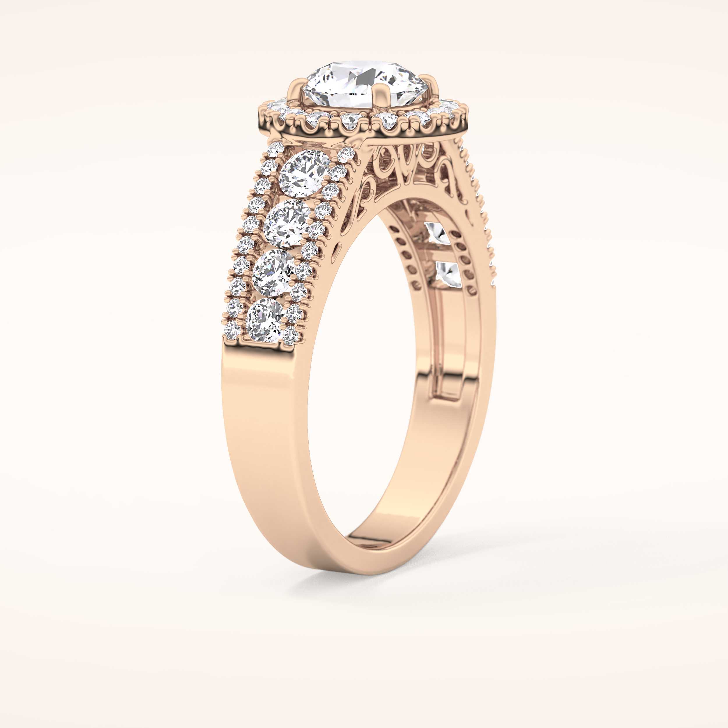 1.28 CT Round Shaped Halo & Triple Pave Moissanite Engagement Ring