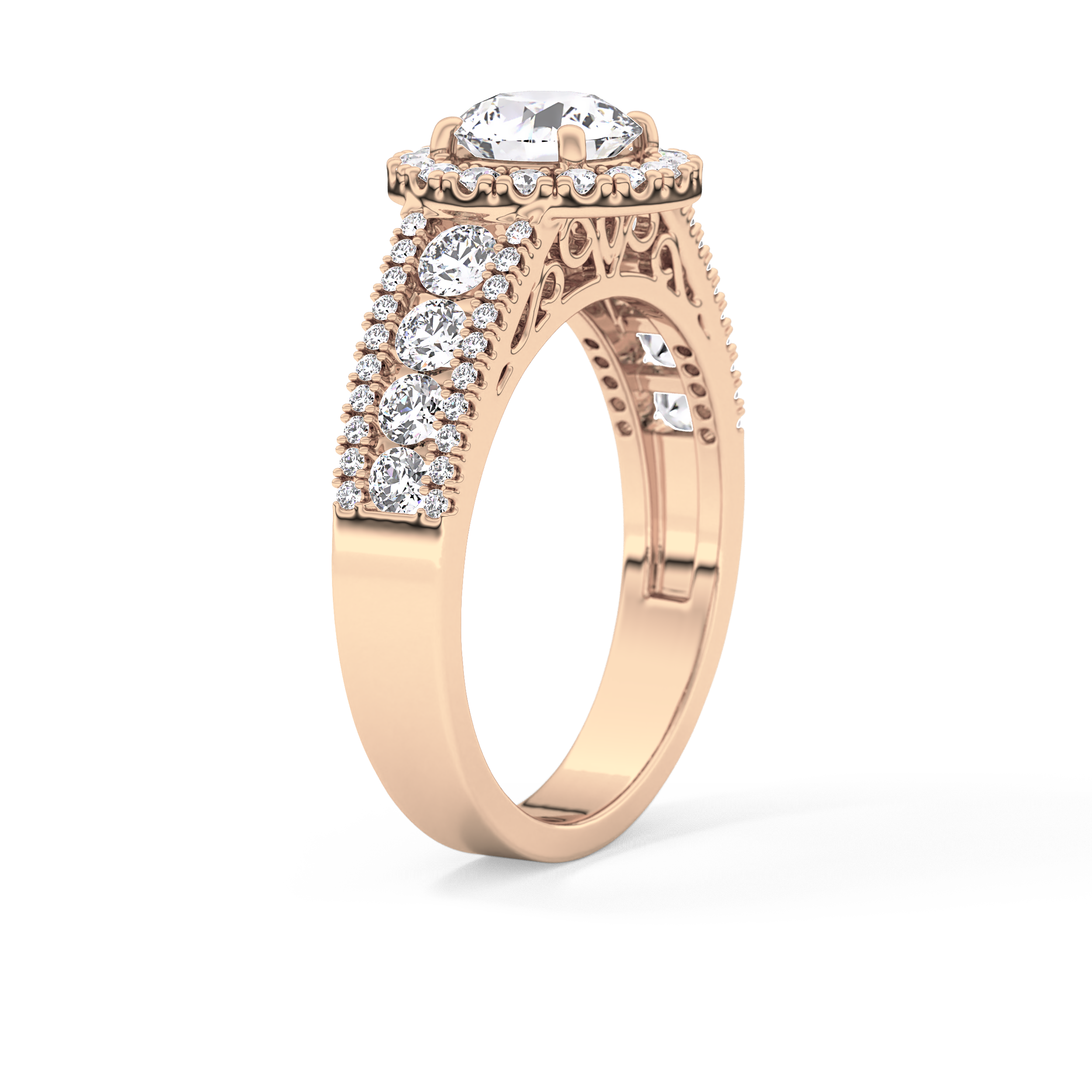 Round Halo & Triple Pave Lab Grown Diamond Engagement Ring