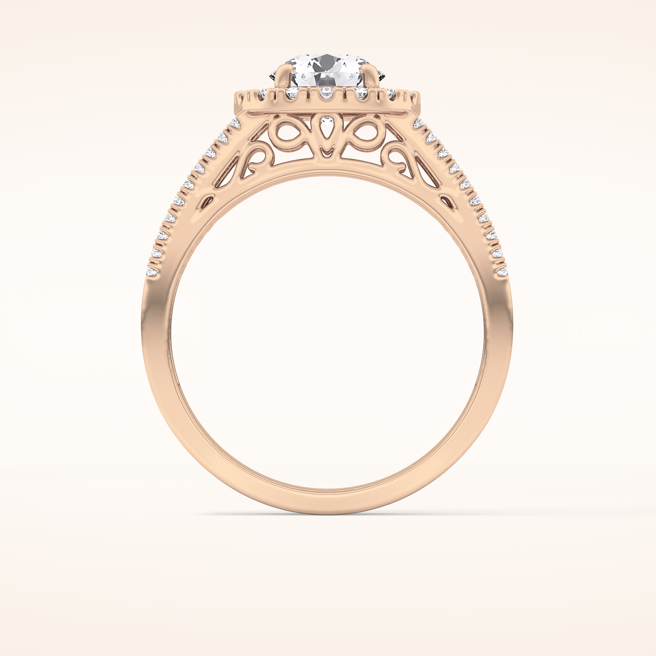 1.28 CT Round Shaped Halo & Triple Pave Moissanite Engagement Ring