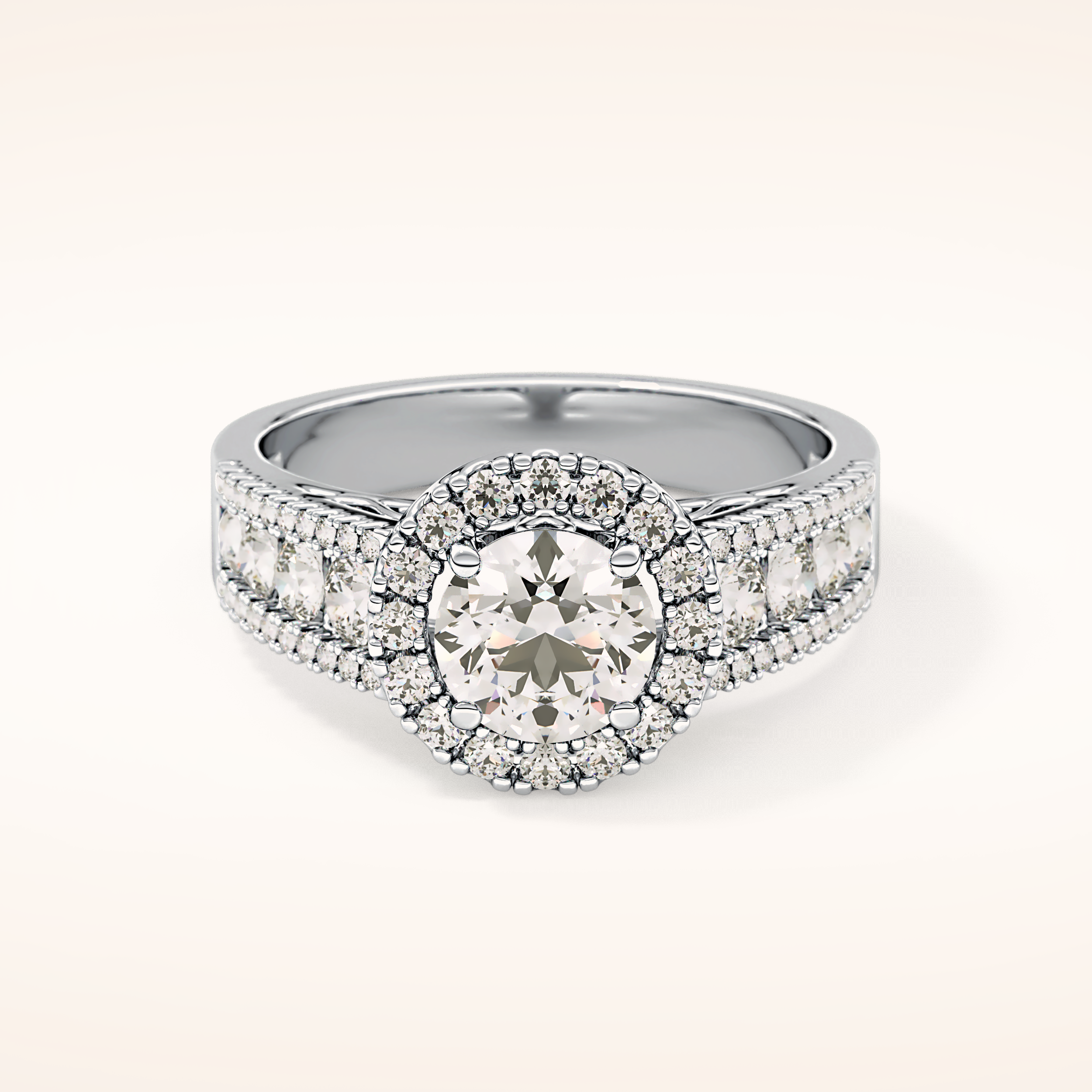 1.28 CT Round Shaped Halo & Triple Pave Moissanite Engagement Ring