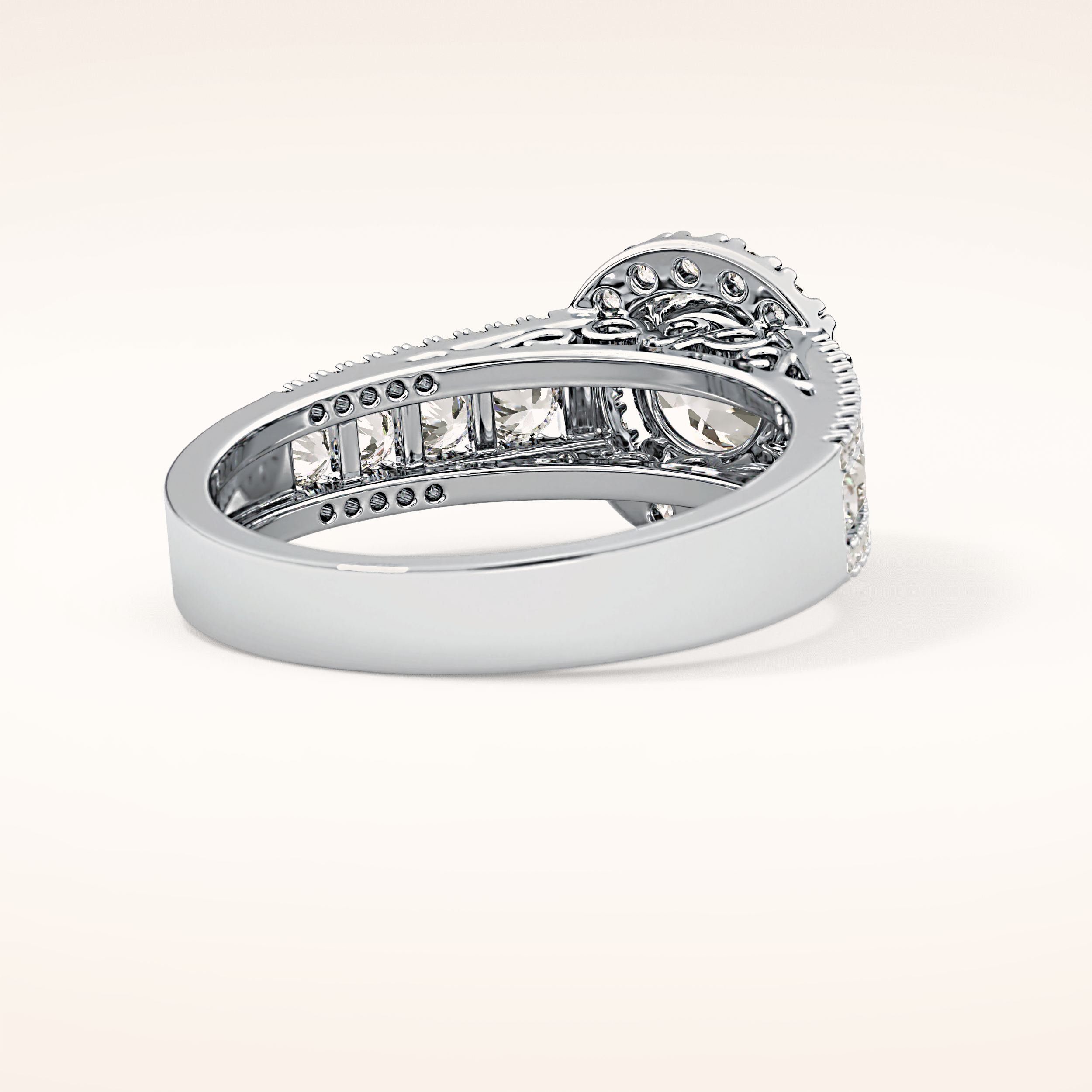 1.28 CT Round Shaped Halo & Triple Pave Moissanite Engagement Ring