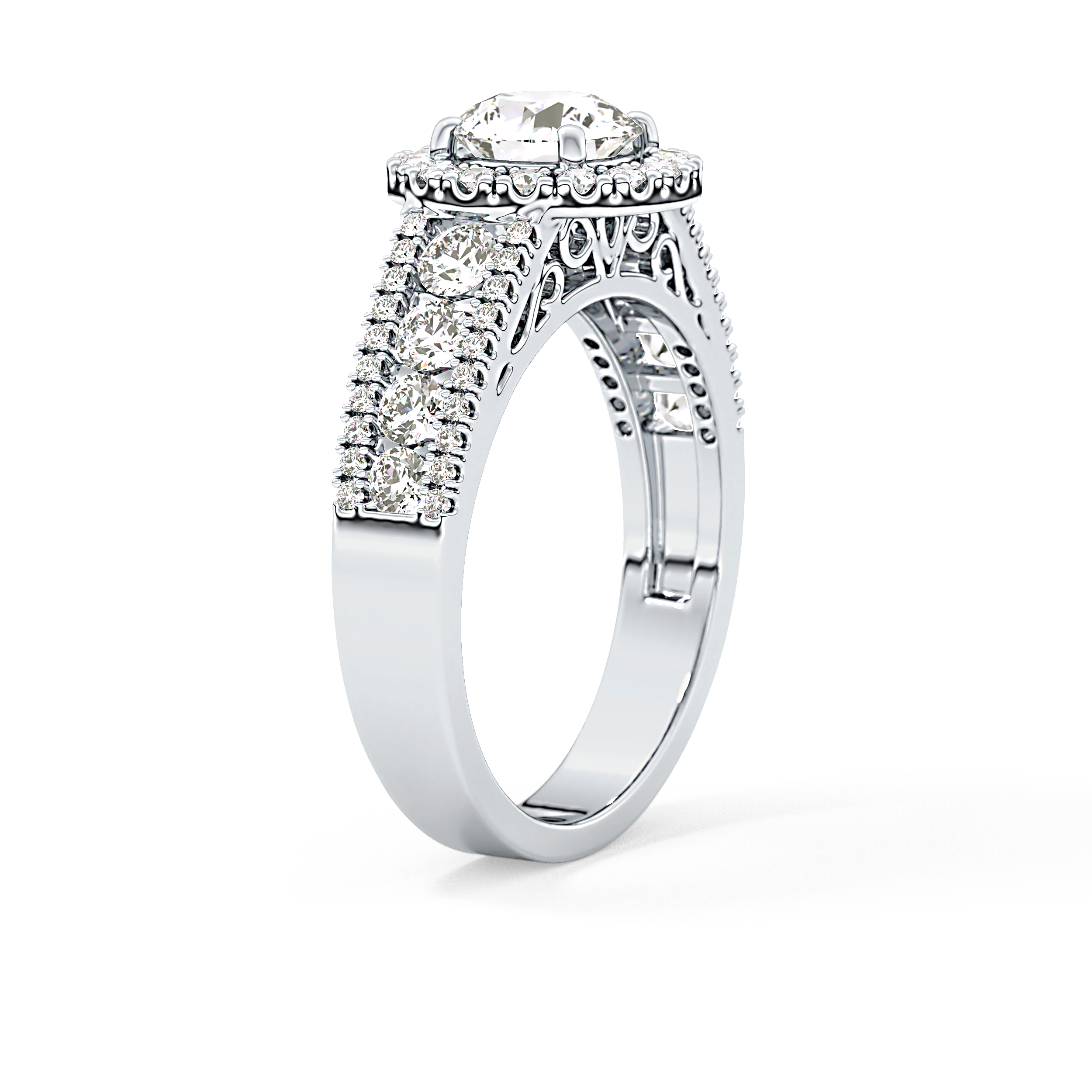 Round Halo & Triple Pave Lab Grown Diamond Engagement Ring