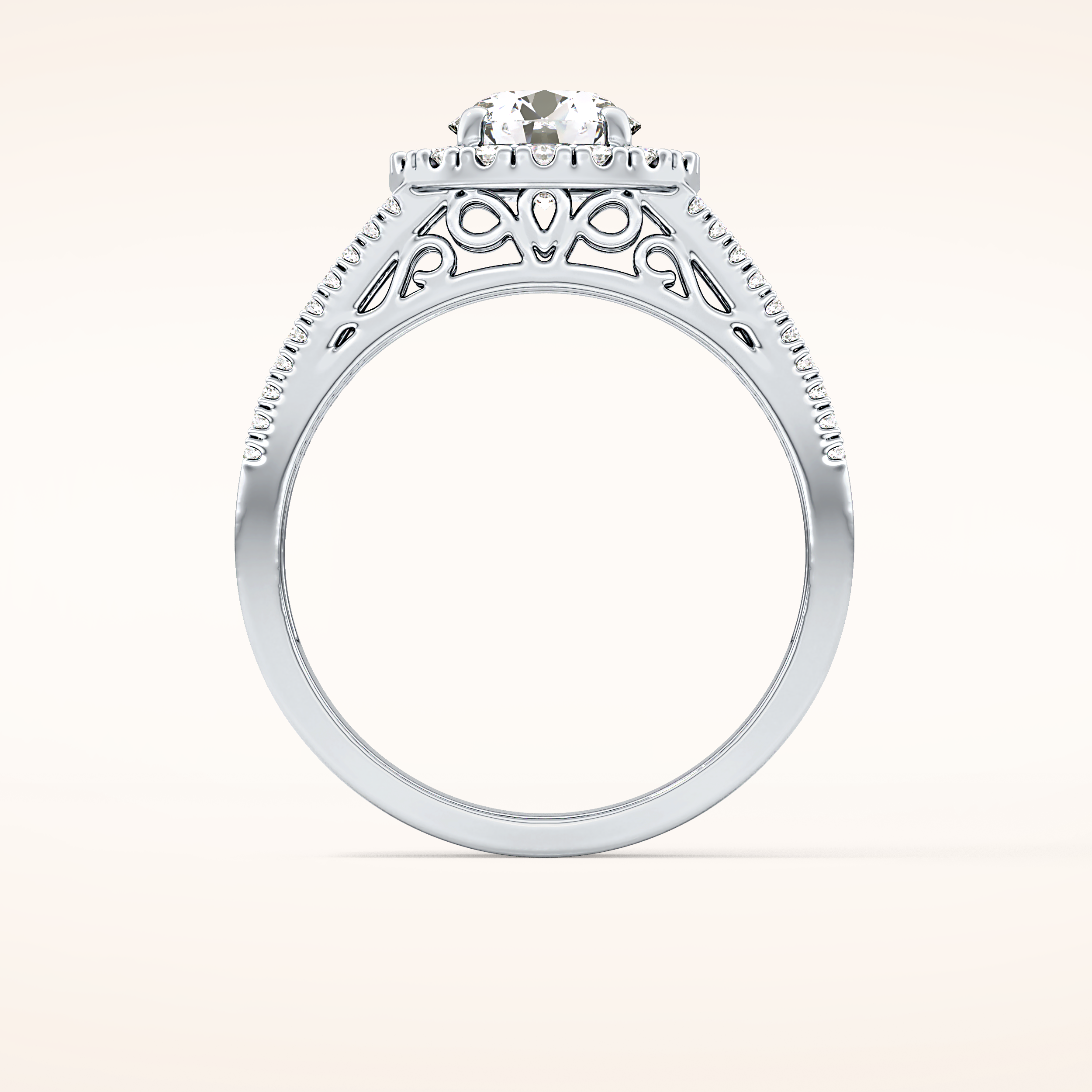 1.28 CT Round Shaped Halo & Triple Pave Moissanite Engagement Ring