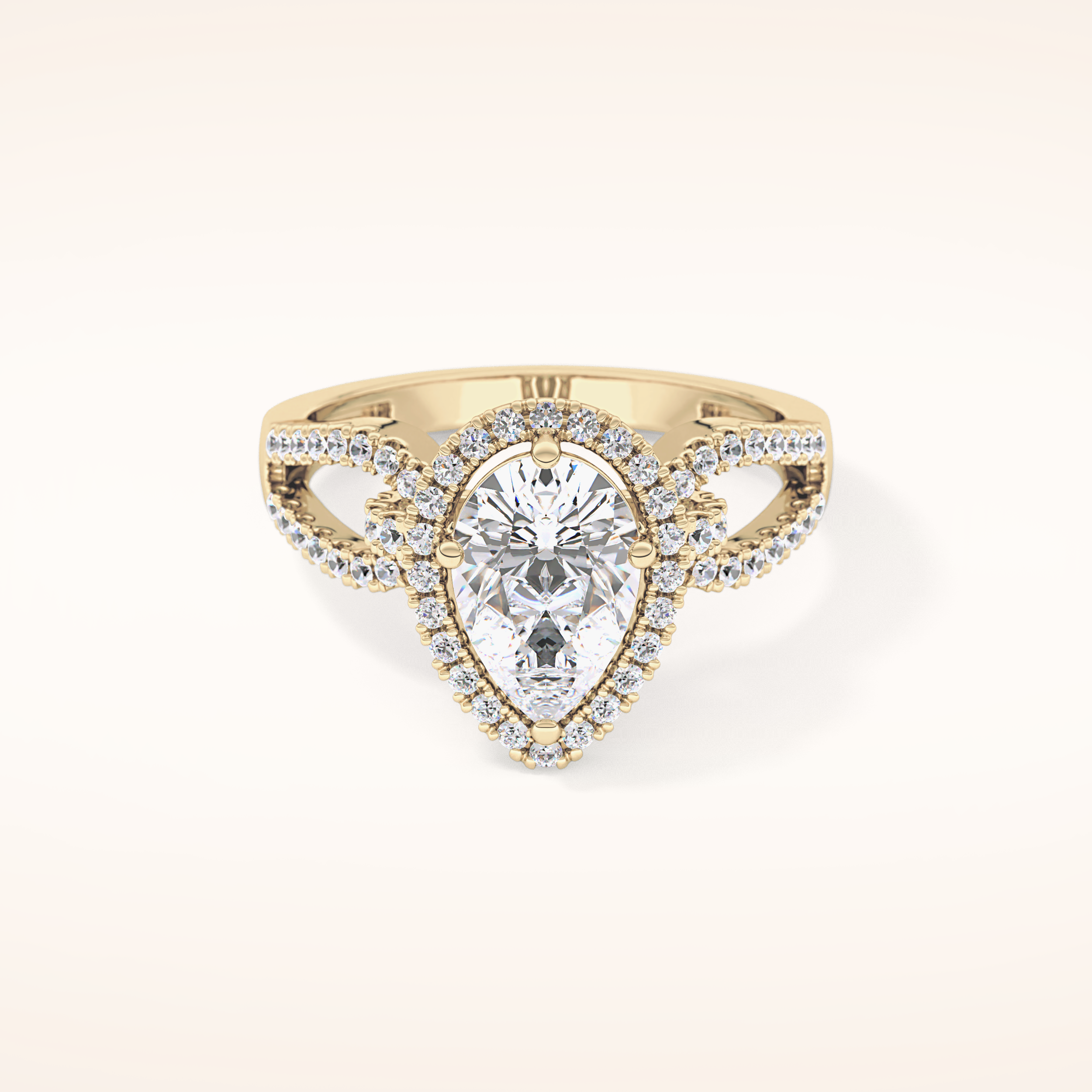1.12 CT Pear Shaped Split Shank & Pave Moissanite Engagement Ring