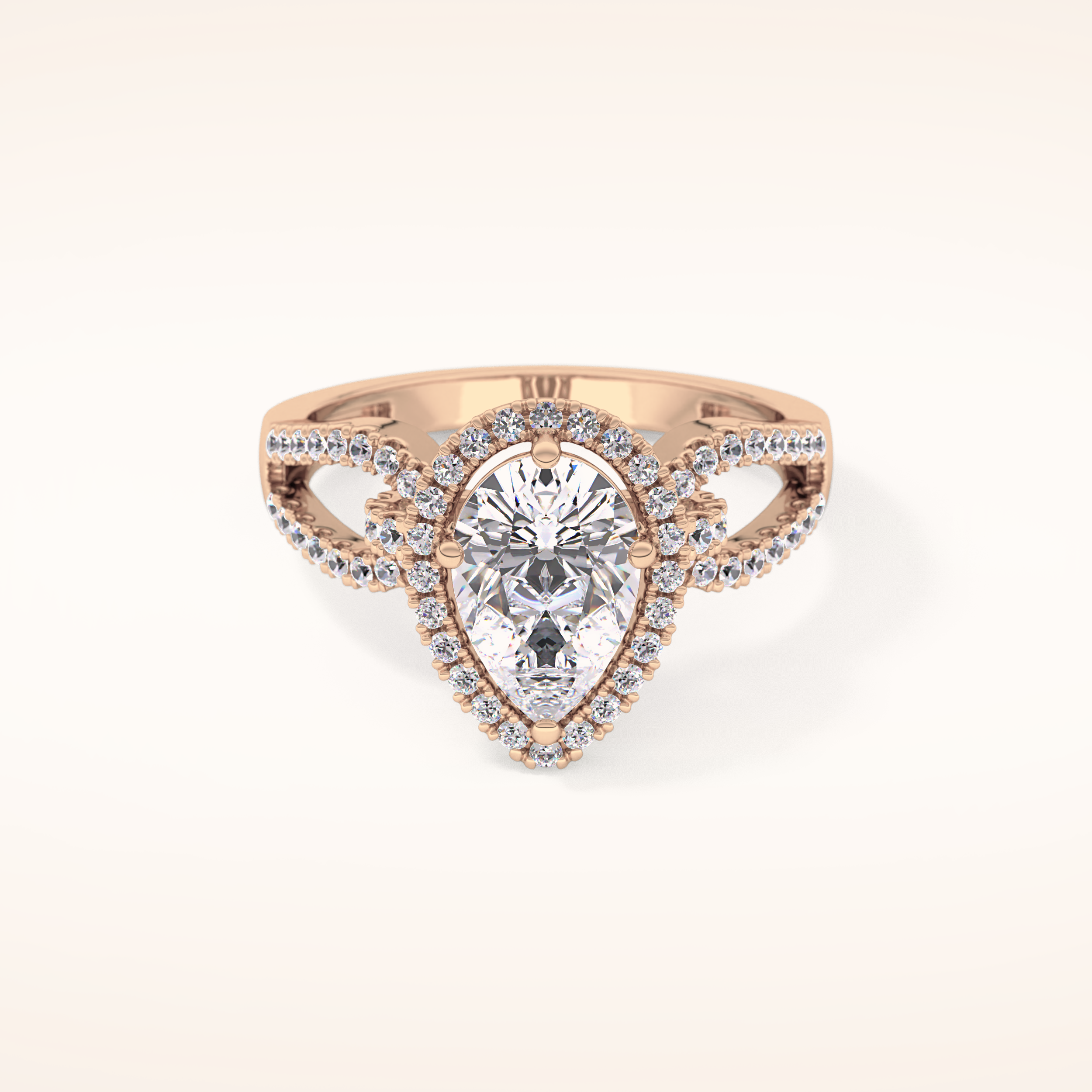 1.12 CT Pear Shaped Split Shank & Pave Moissanite Engagement Ring