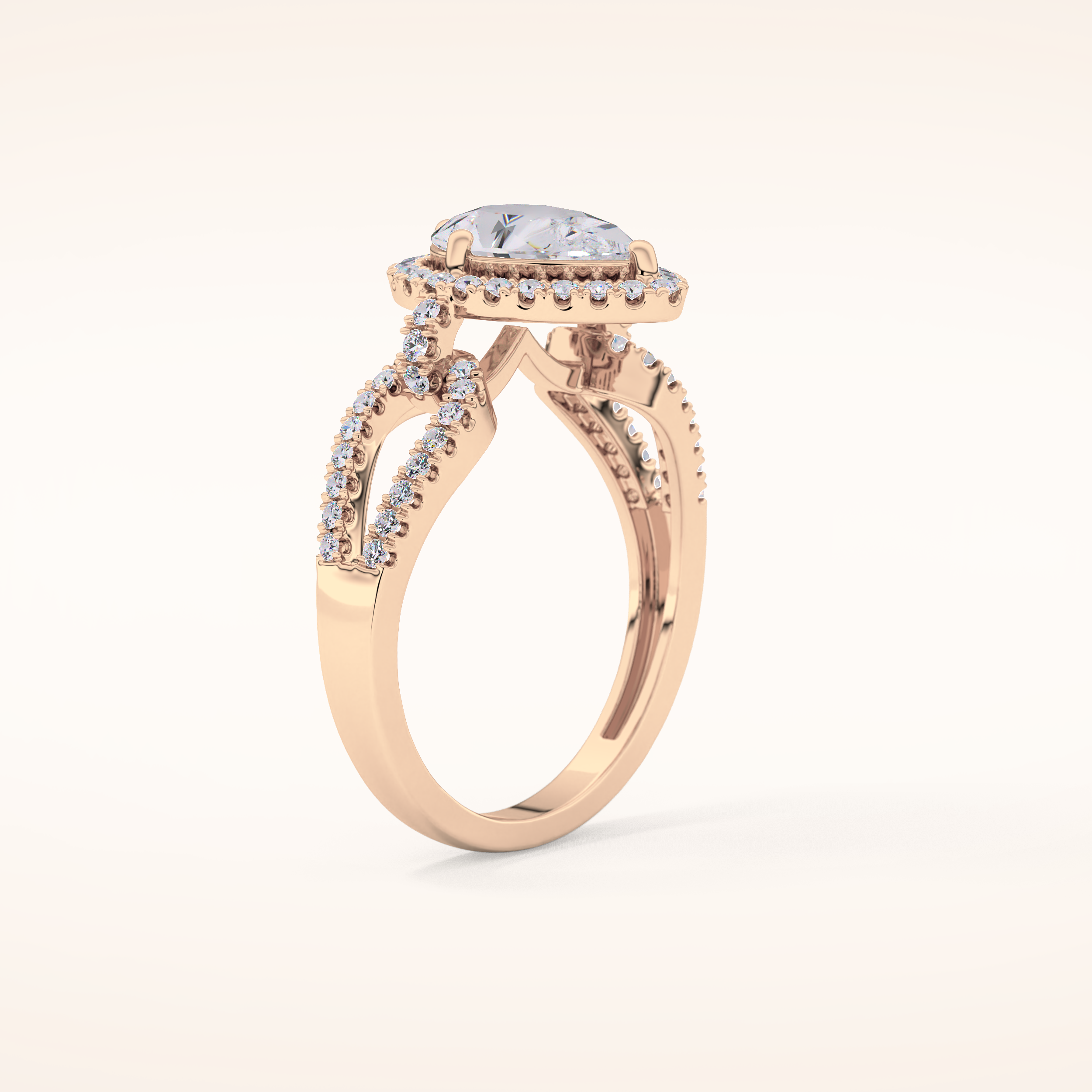 1.12 CT Pear Shaped Split Shank & Pave Moissanite Engagement Ring