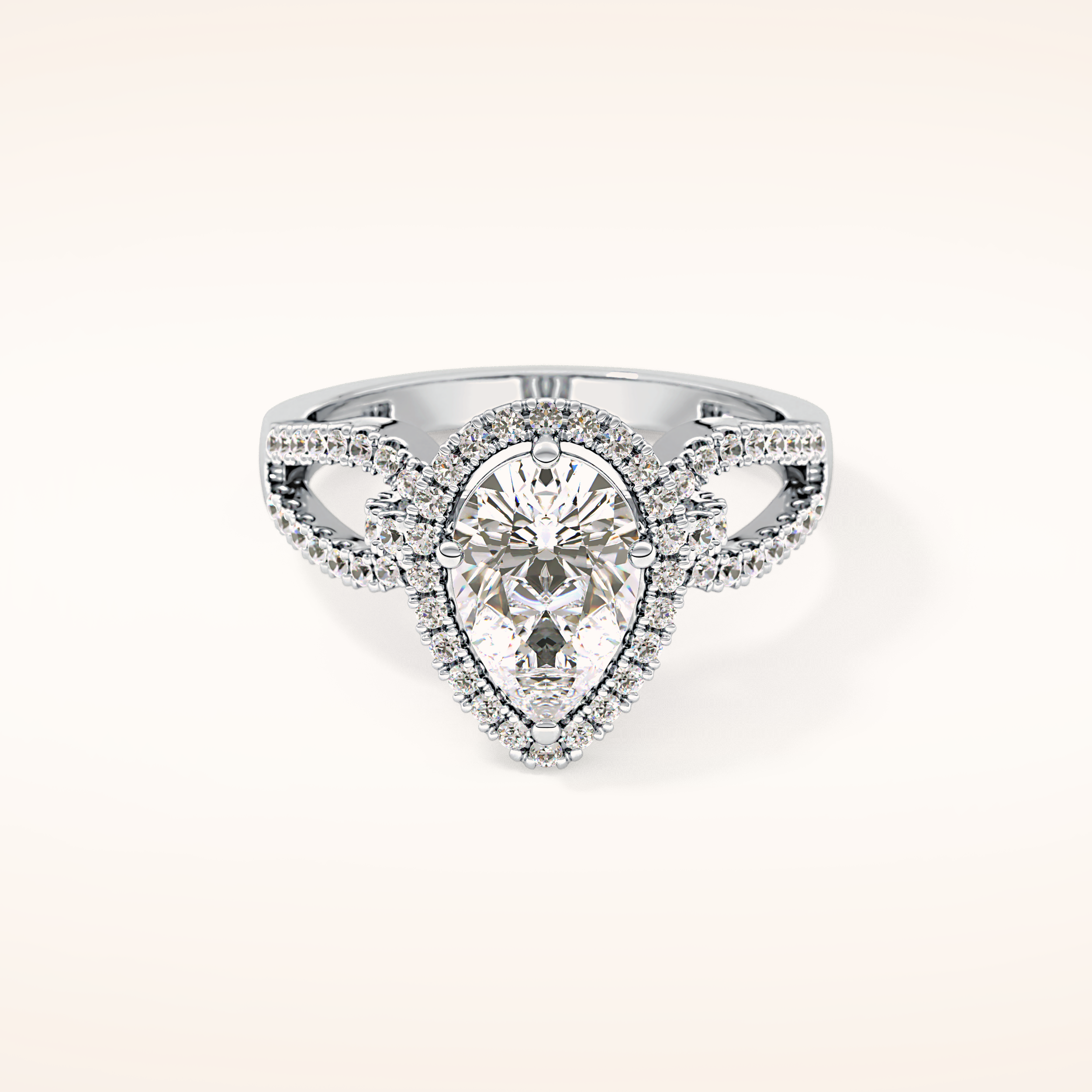 1.12 CT Pear Shaped Split Shank & Pave Moissanite Engagement Ring