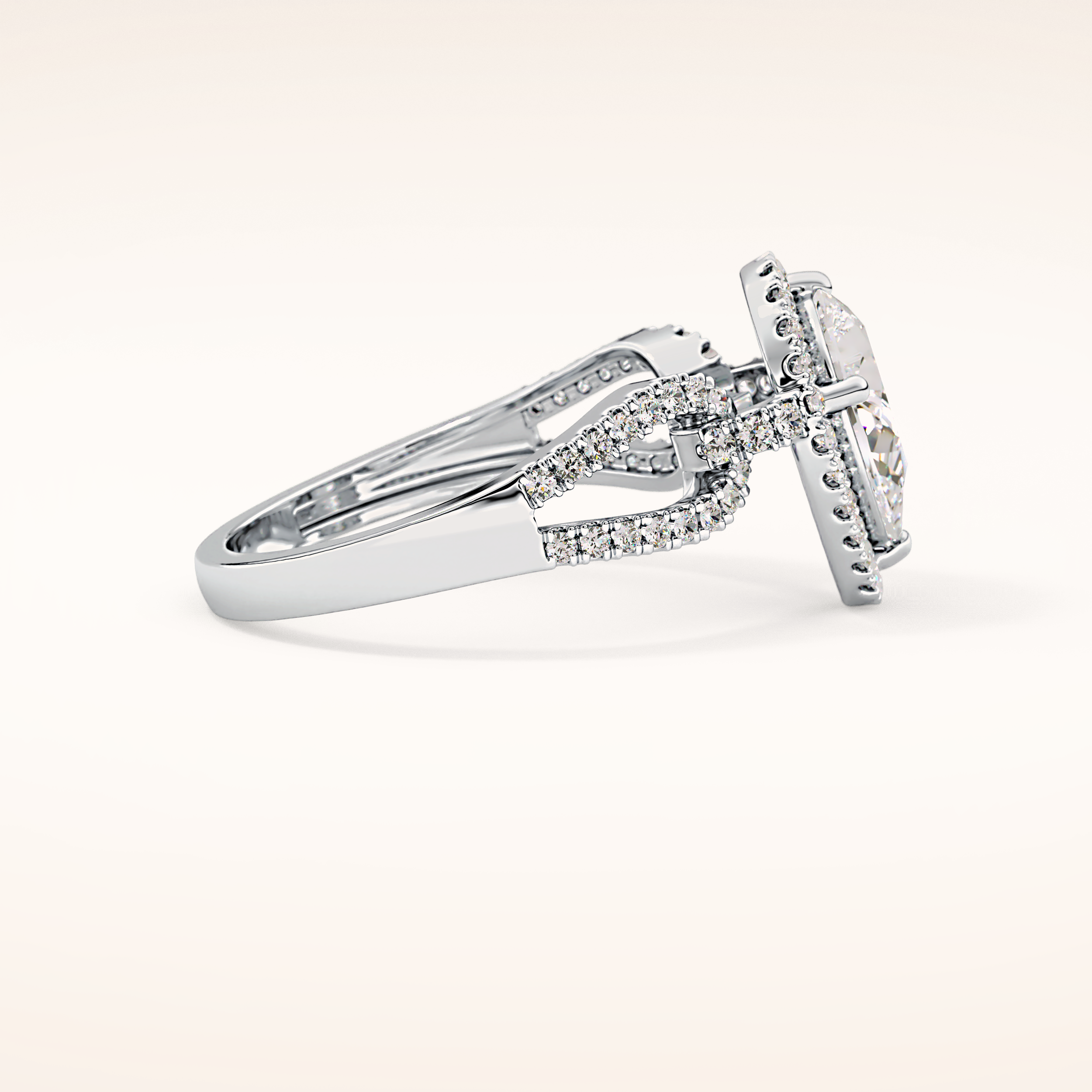 1.12 CT Pear Shaped Split Shank & Pave Moissanite Engagement Ring