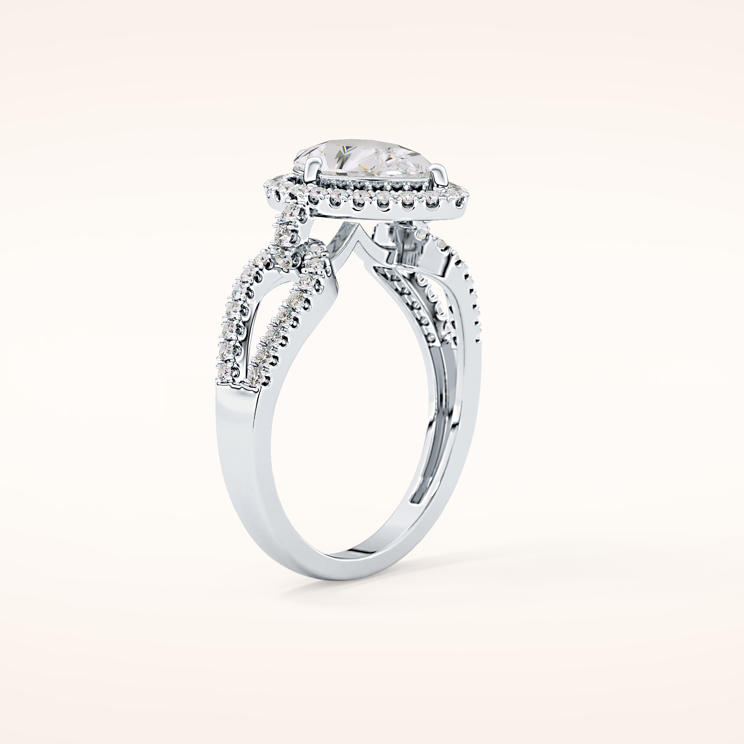 1.12 CT Pear Shaped Split Shank & Pave Moissanite Engagement Ring