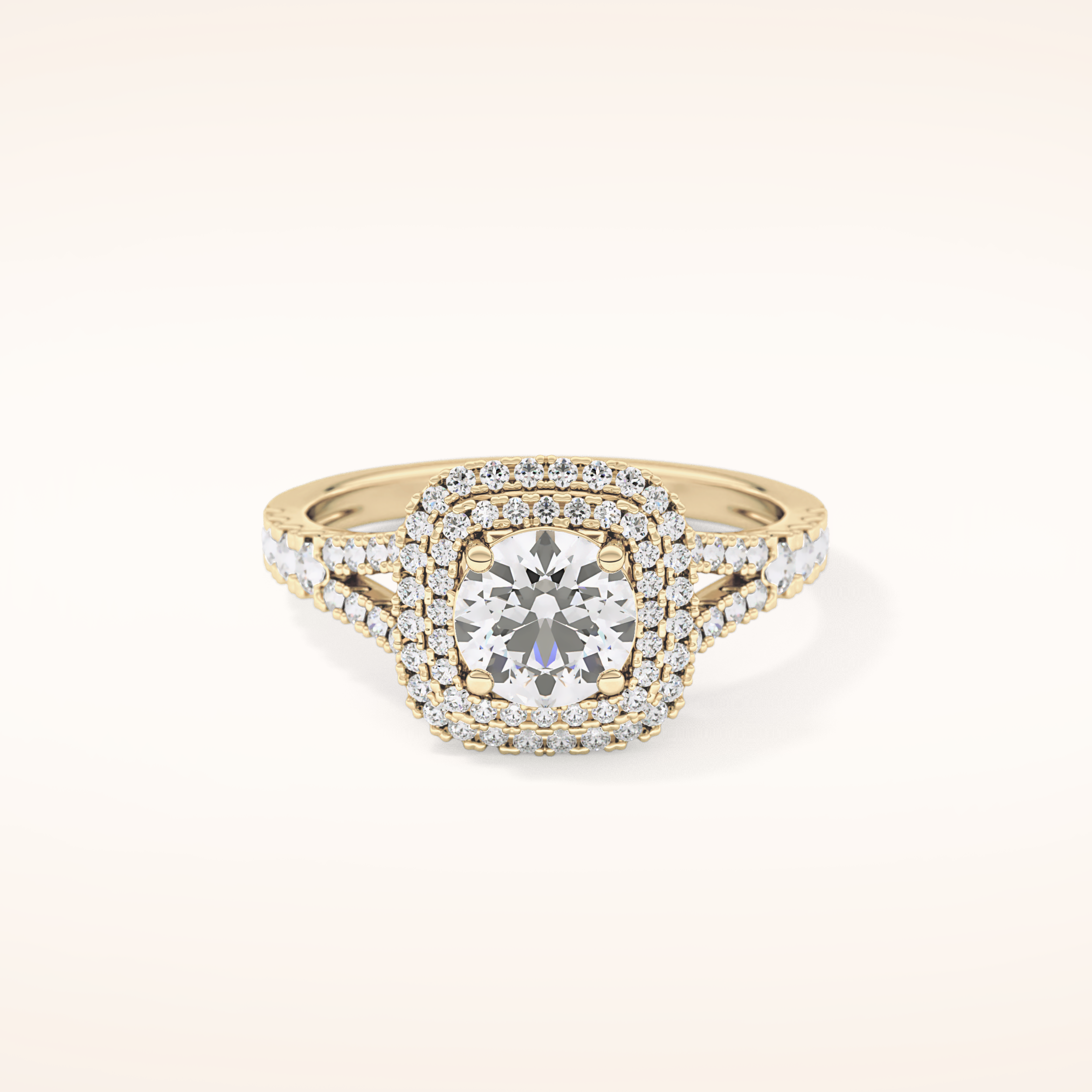 0.71 CT Round Shaped Double Halo & Split Shank Moissanite Engagement Ring