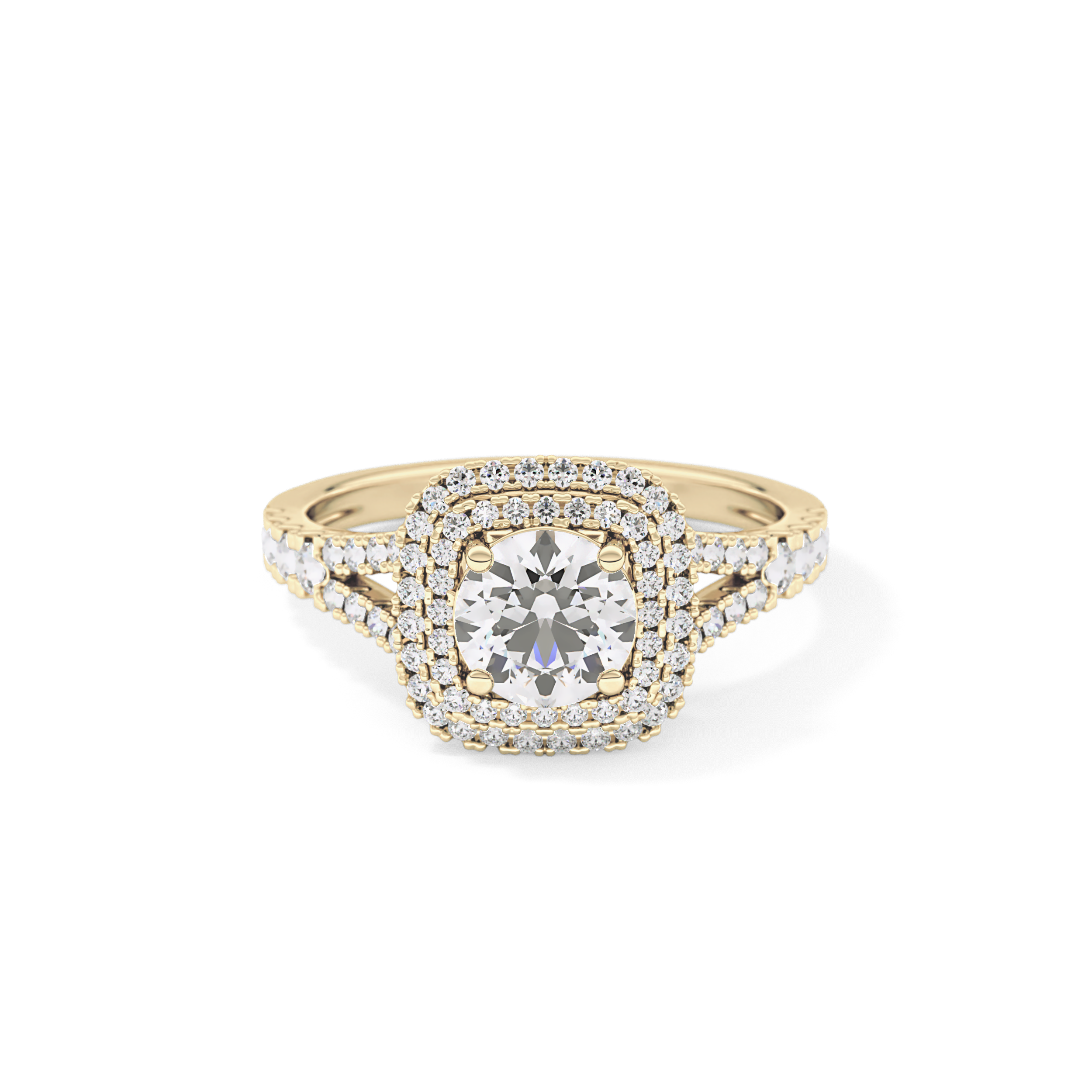 Round Double Halo & Split Shank Pave Lab Grown Diamond Engagement Ring