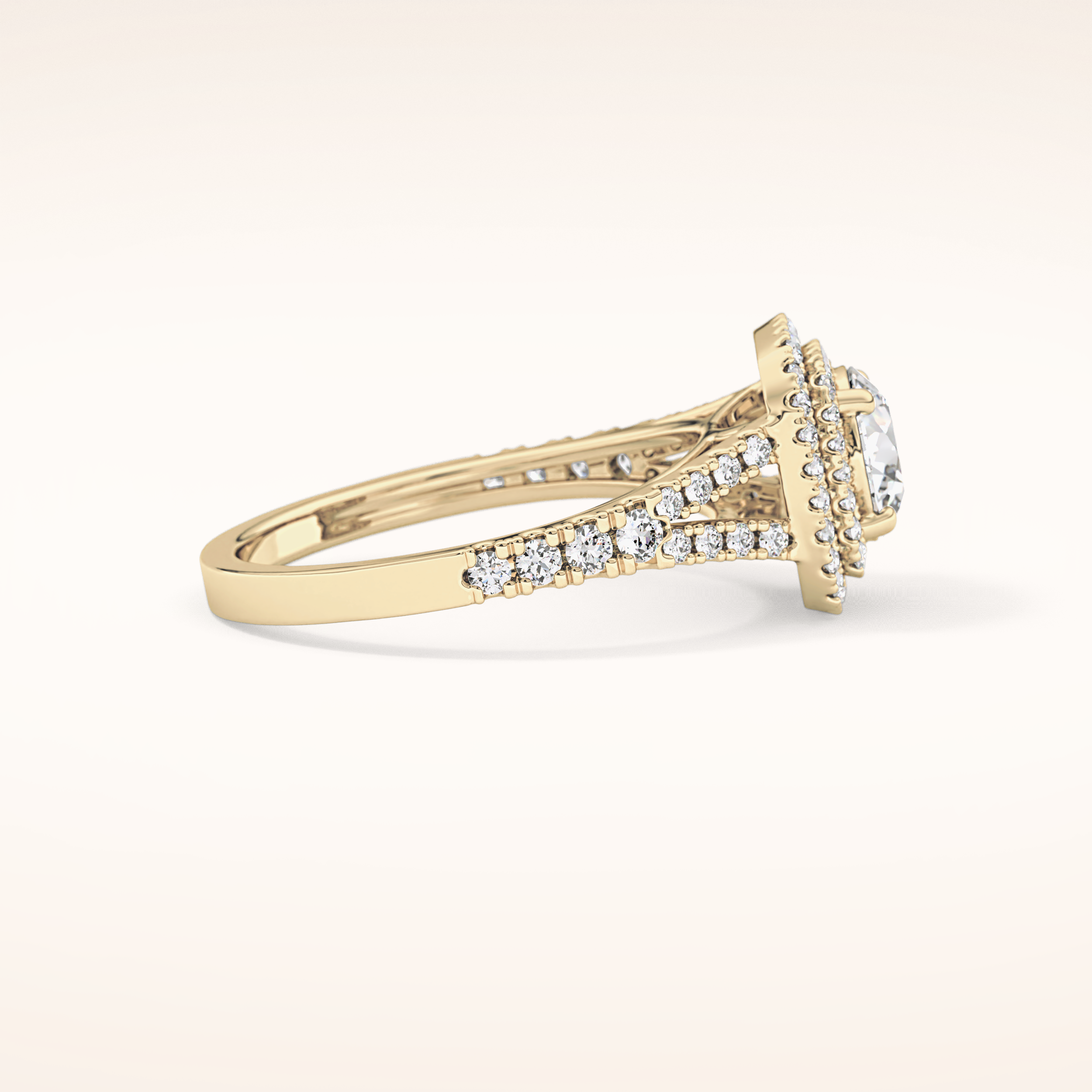 0.71 CT Round Shaped Double Halo & Split Shank Moissanite Engagement Ring