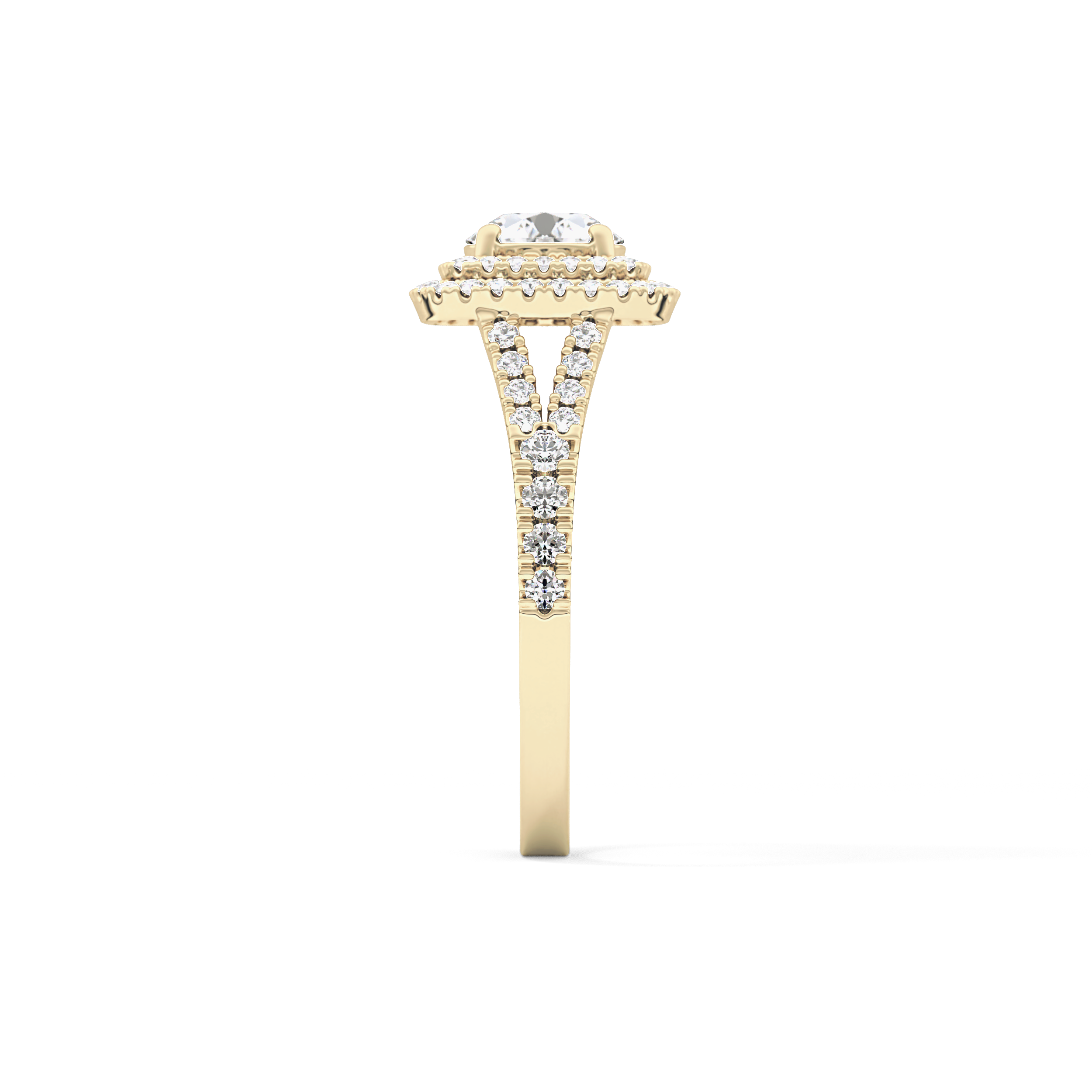Round Double Halo & Split Shank Pave Lab Grown Diamond Engagement Ring