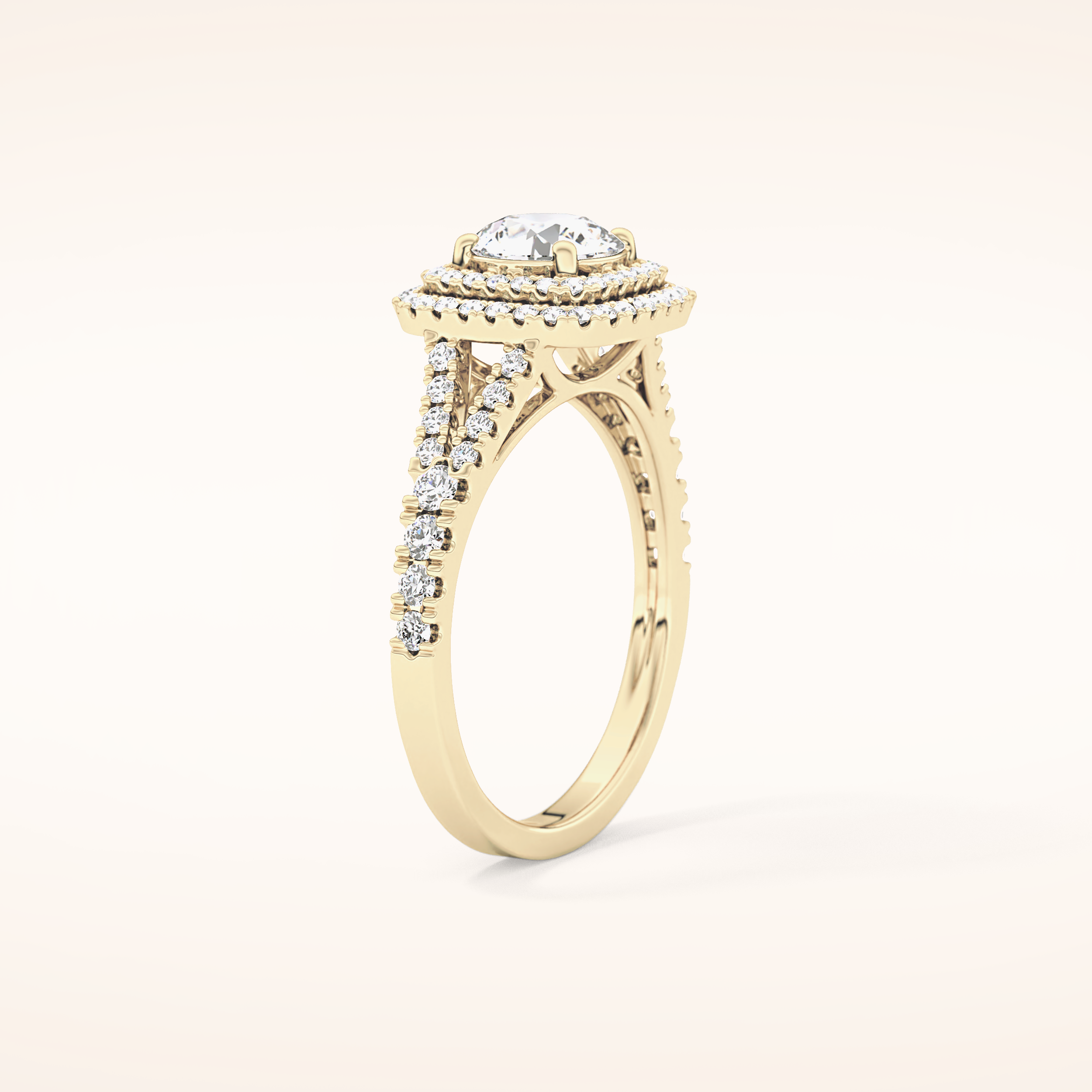0.71 CT Round Shaped Double Halo & Split Shank Moissanite Engagement Ring