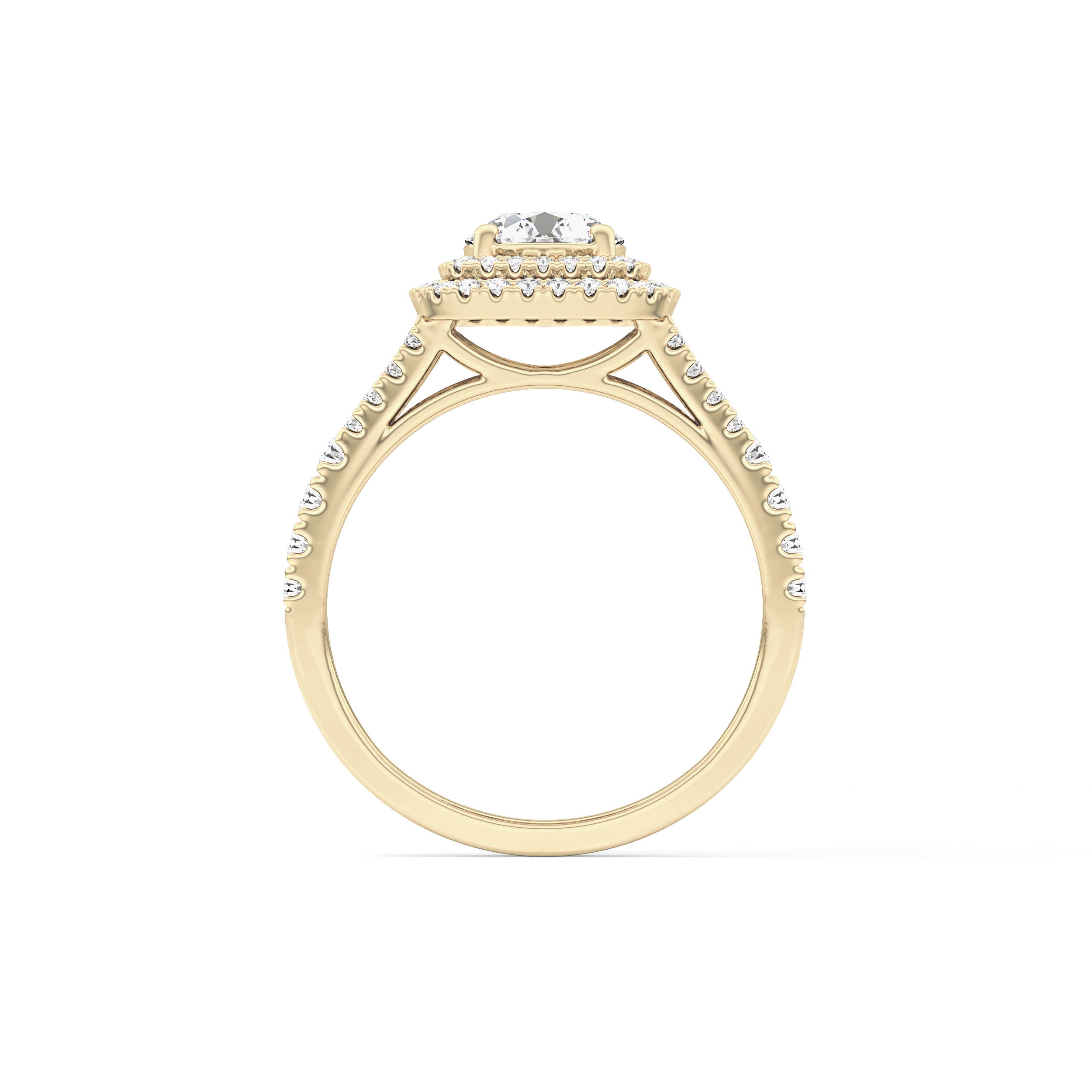 Round Double Halo & Split Shank Pave Lab Grown Diamond Engagement Ring