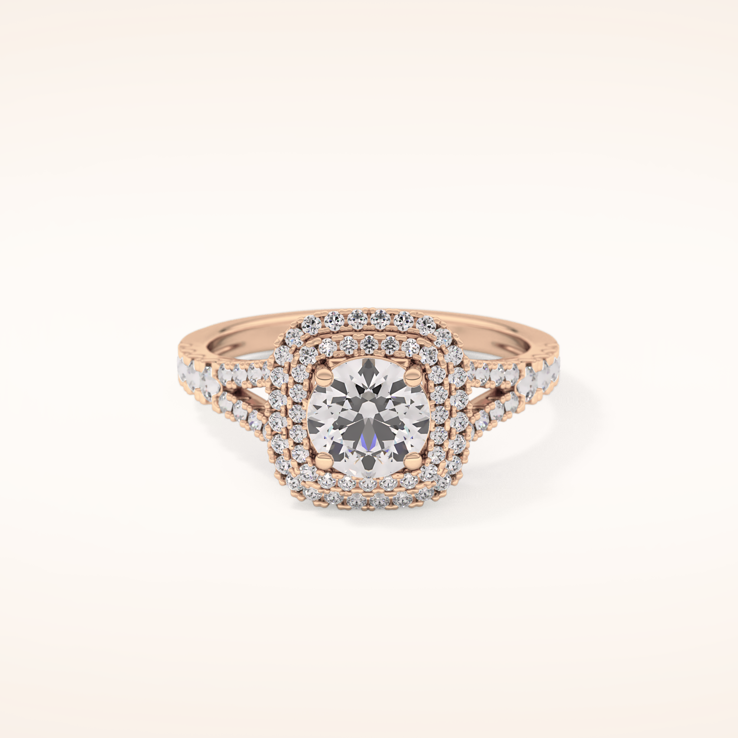 0.71 CT Round Shaped Double Halo & Split Shank Moissanite Engagement Ring