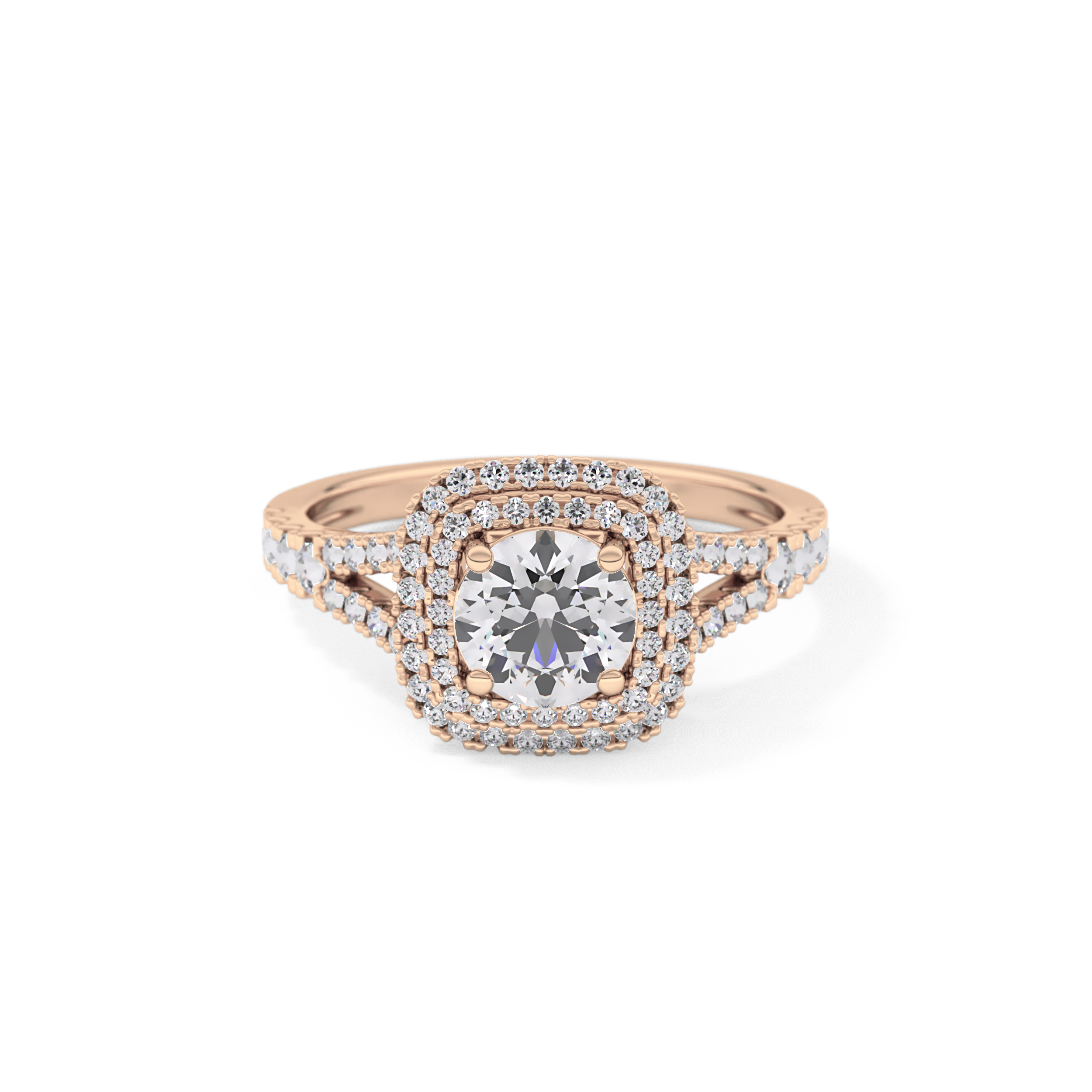 Round Double Halo & Split Shank Pave Lab Grown Diamond Engagement Ring