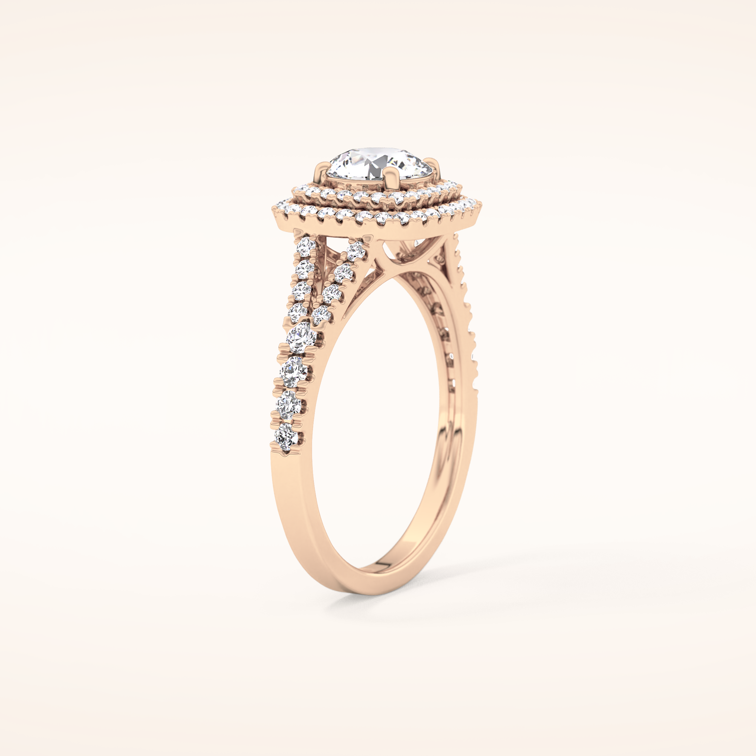 0.71 CT Round Shaped Double Halo & Split Shank Moissanite Engagement Ring