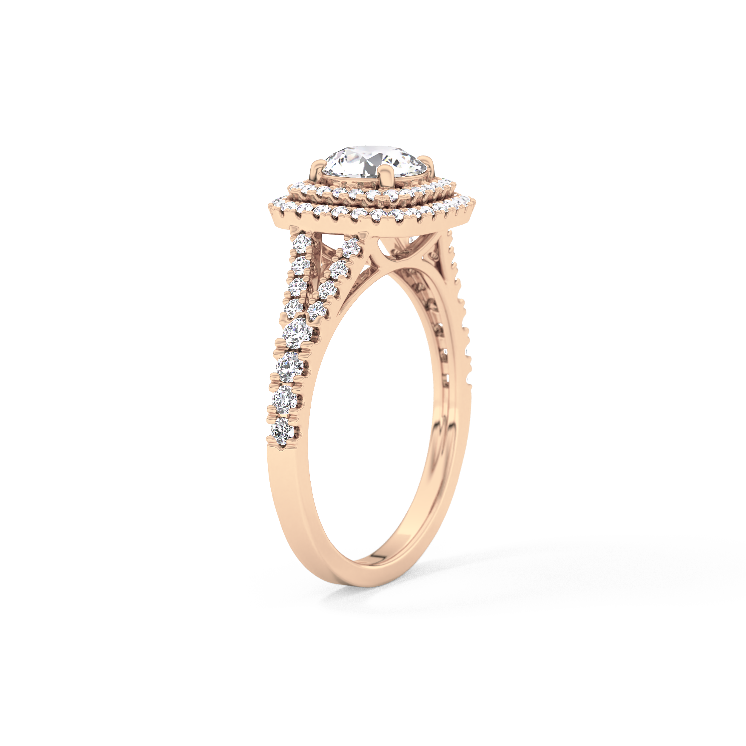 Round Double Halo & Split Shank Pave Lab Grown Diamond Engagement Ring
