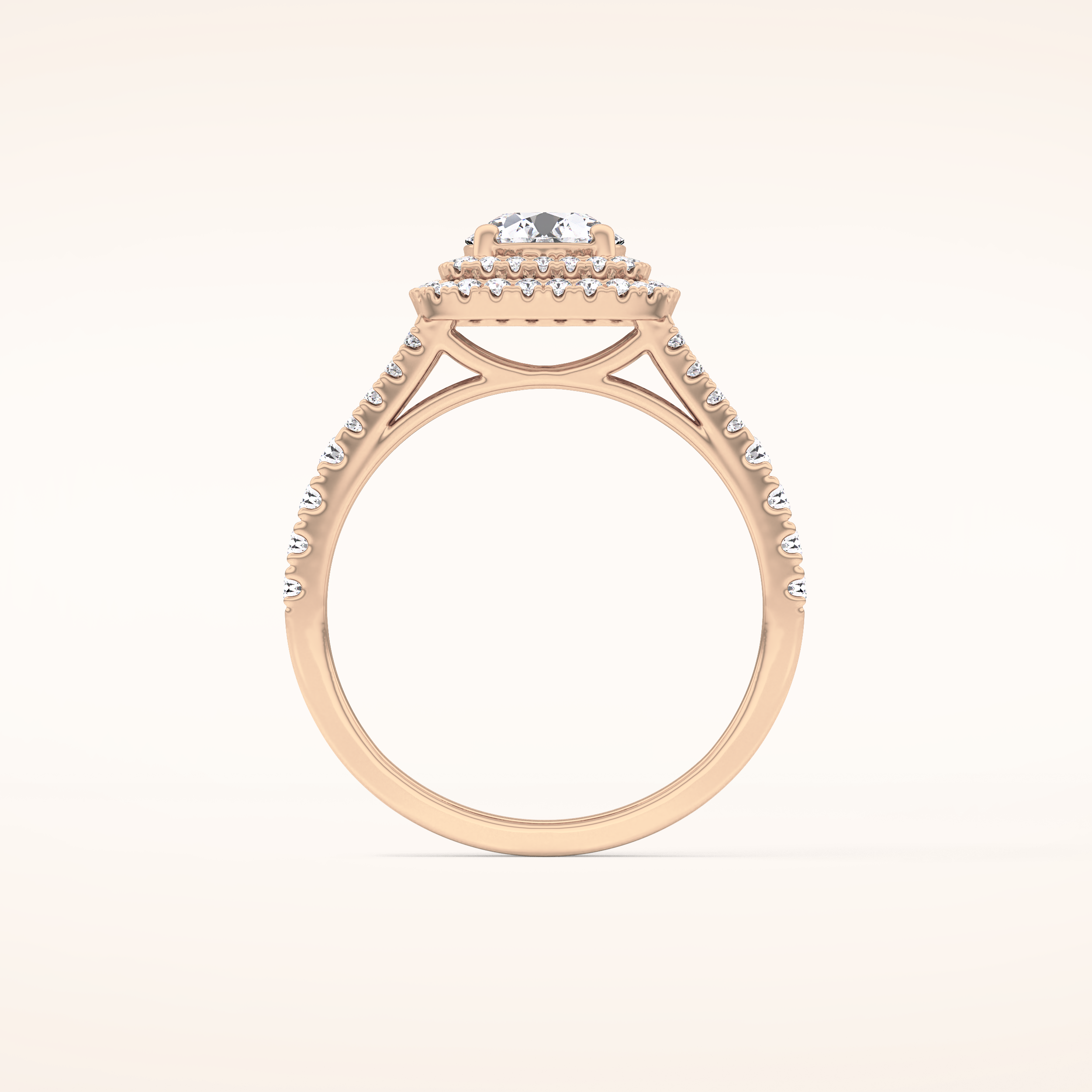 0.71 CT Round Shaped Double Halo & Split Shank Moissanite Engagement Ring
