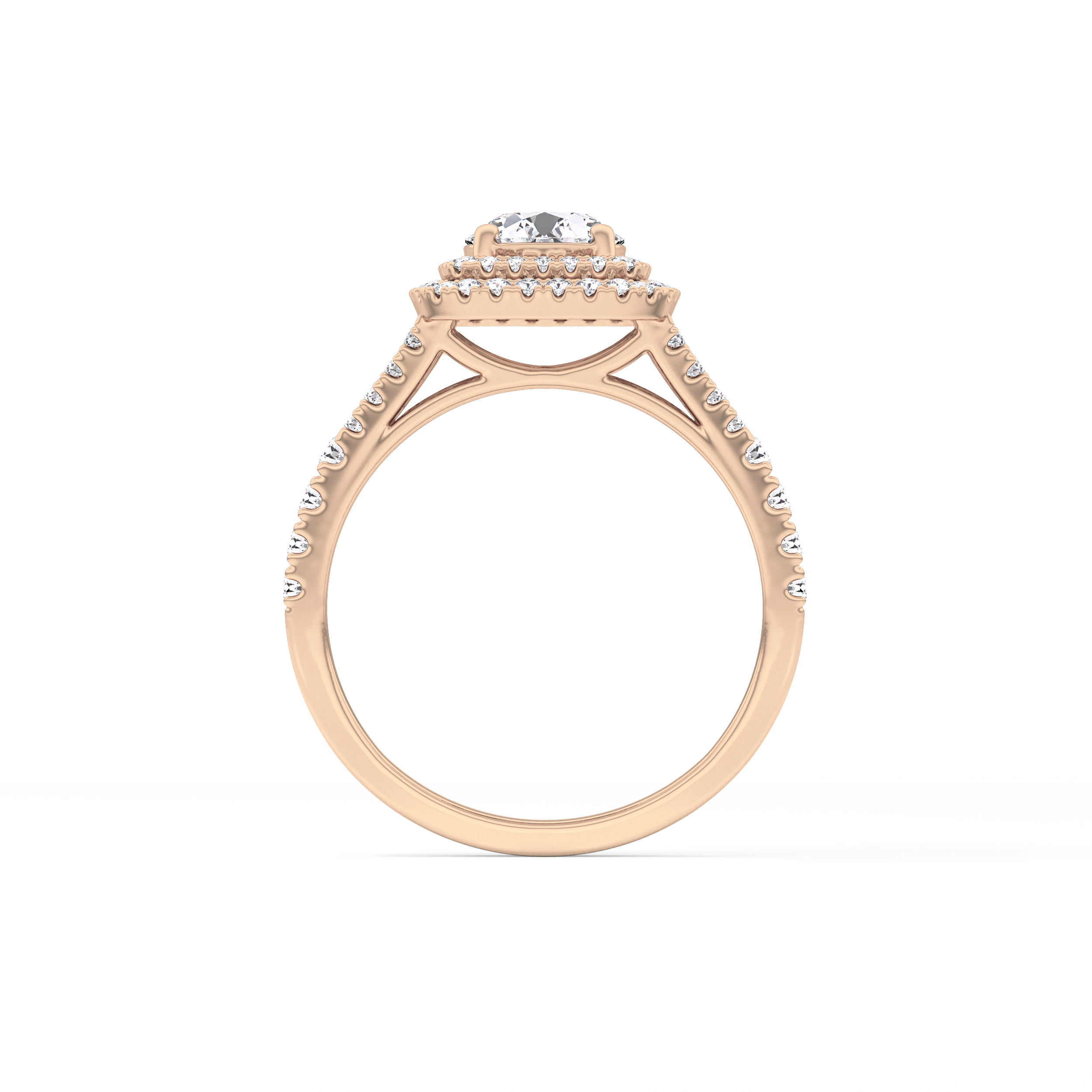 Round Double Halo & Split Shank Pave Lab Grown Diamond Engagement Ring