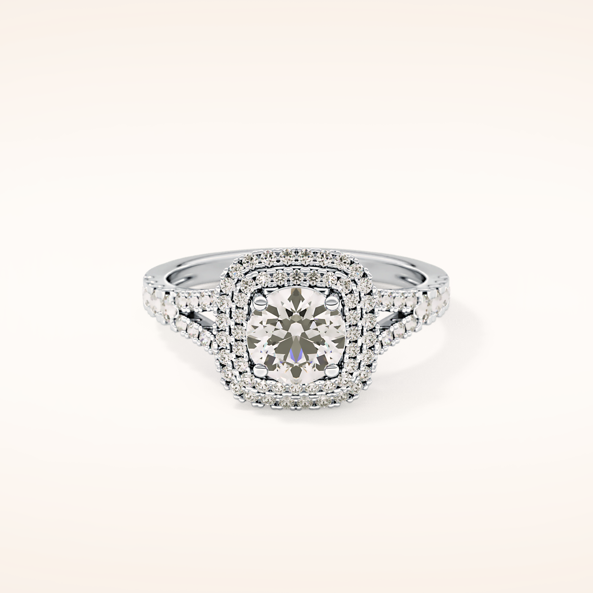 0.71 CT Round Shaped Double Halo & Split Shank Moissanite Engagement Ring