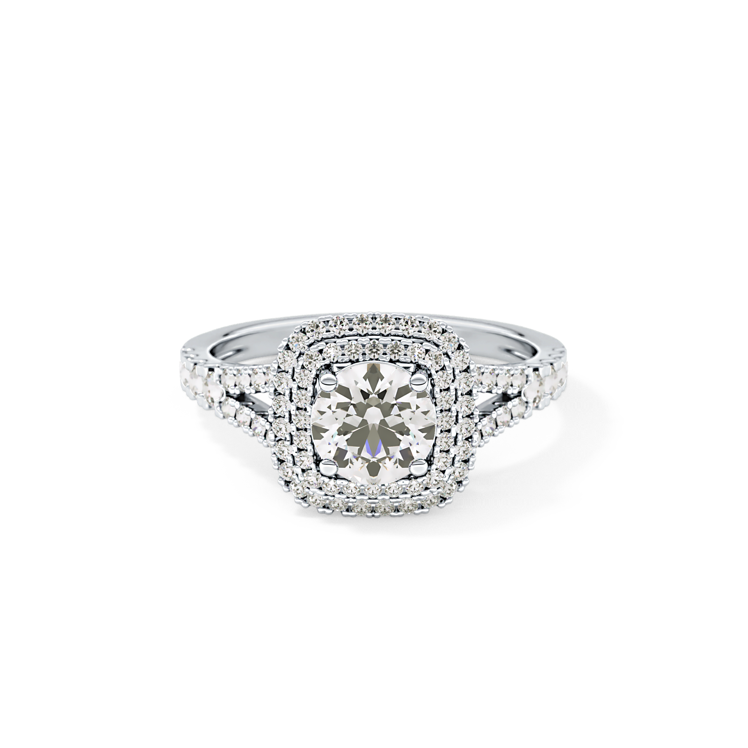 Round Double Halo & Split Shank Pave Lab Grown Diamond Engagement Ring