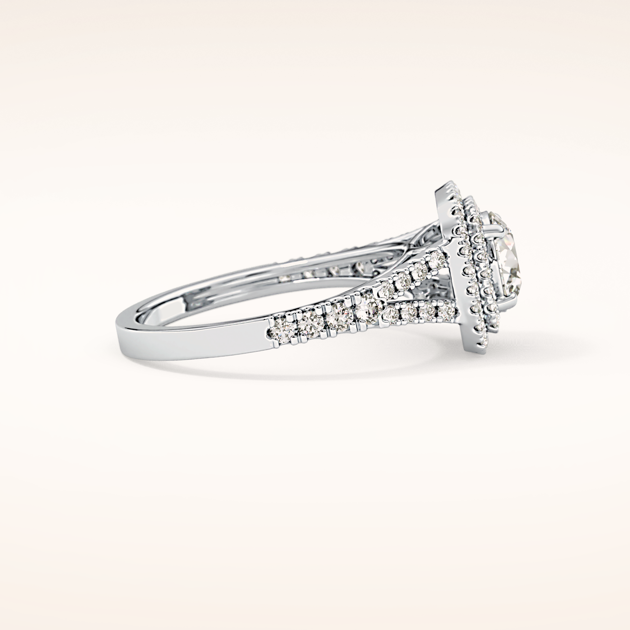 0.71 CT Round Shaped Double Halo & Split Shank Moissanite Engagement Ring