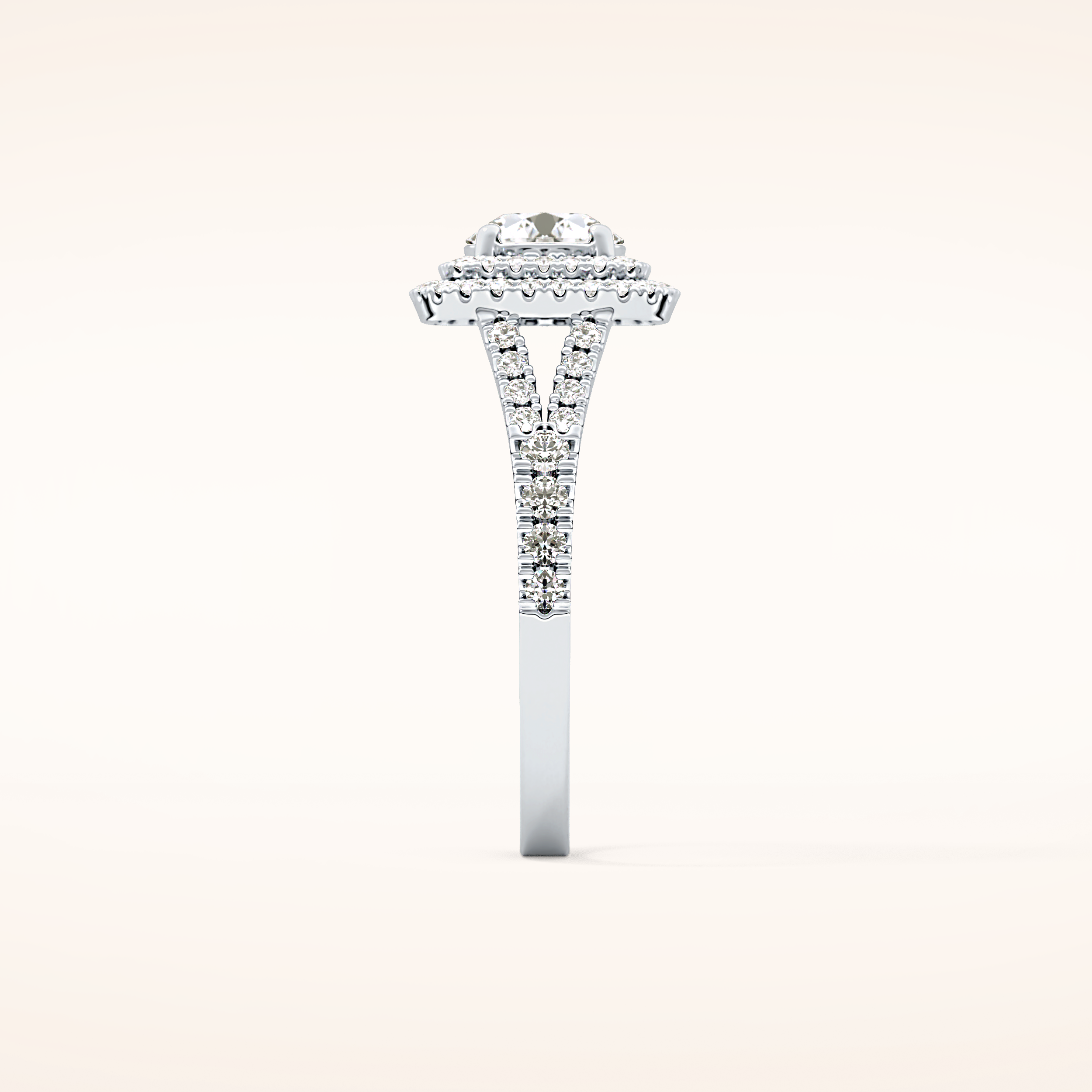 0.71 CT Round Shaped Double Halo & Split Shank Moissanite Engagement Ring