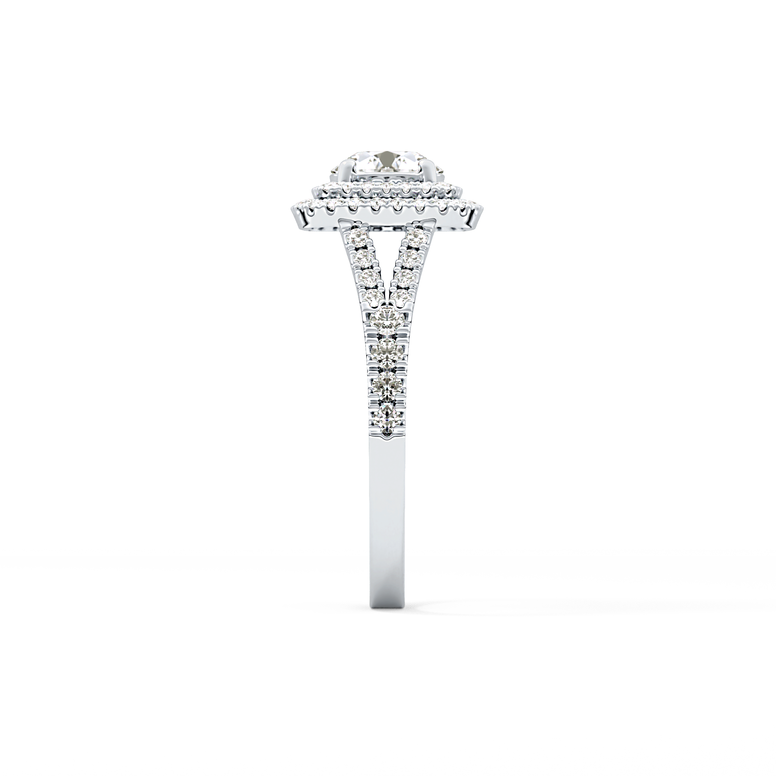 Round Double Halo & Split Shank Pave Lab Grown Diamond Engagement Ring