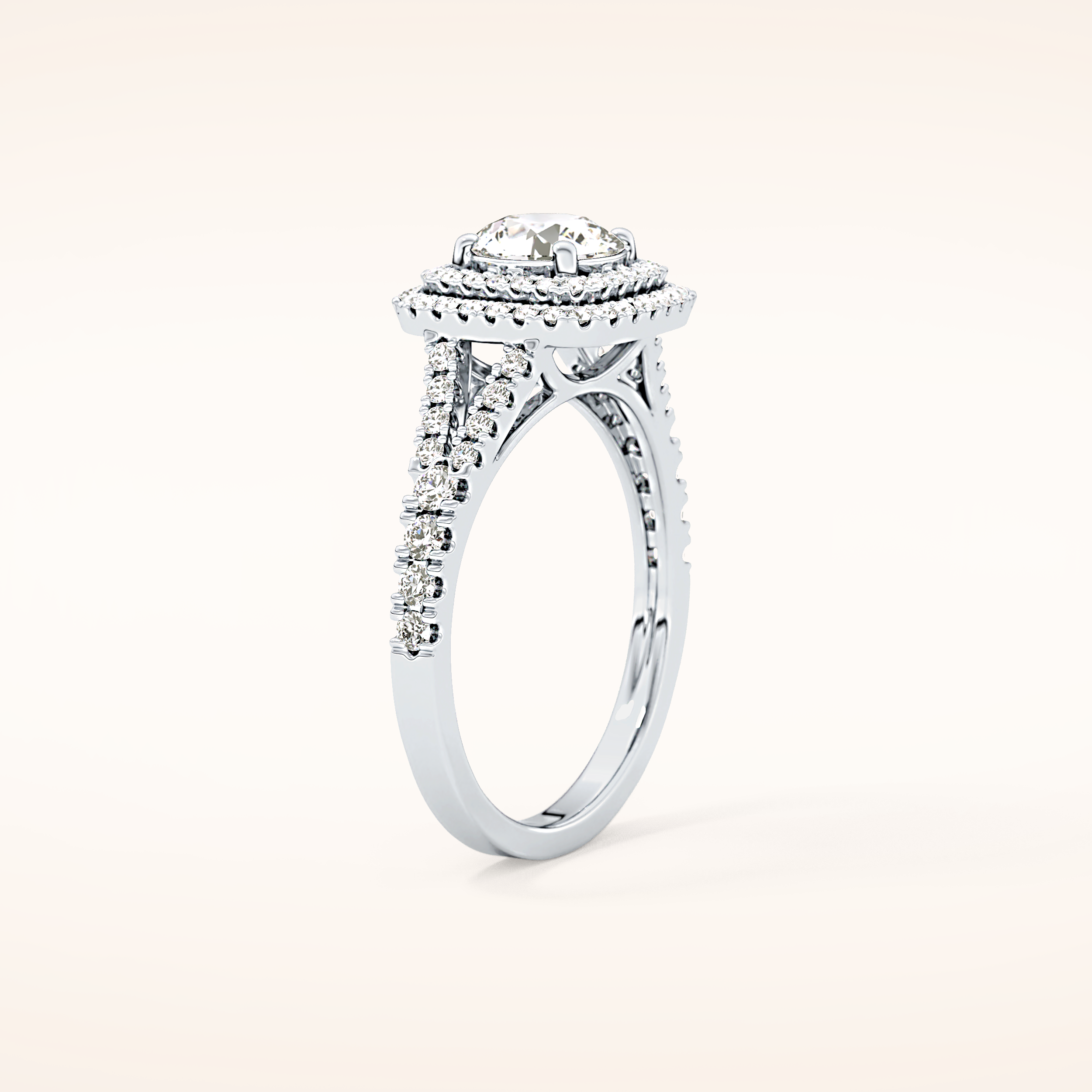 0.71 CT Round Shaped Double Halo & Split Shank Moissanite Engagement Ring