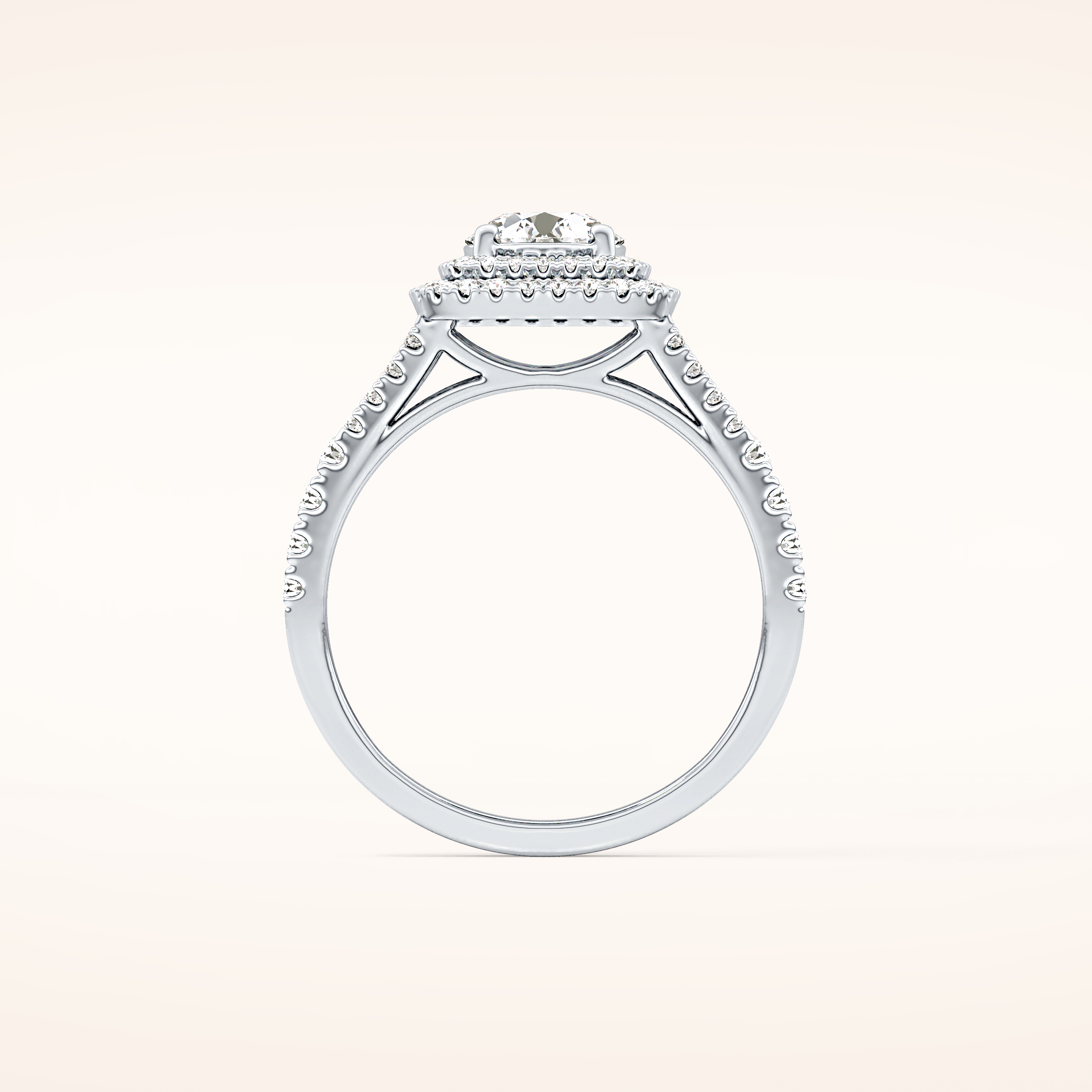 0.71 CT Round Shaped Double Halo & Split Shank Moissanite Engagement Ring