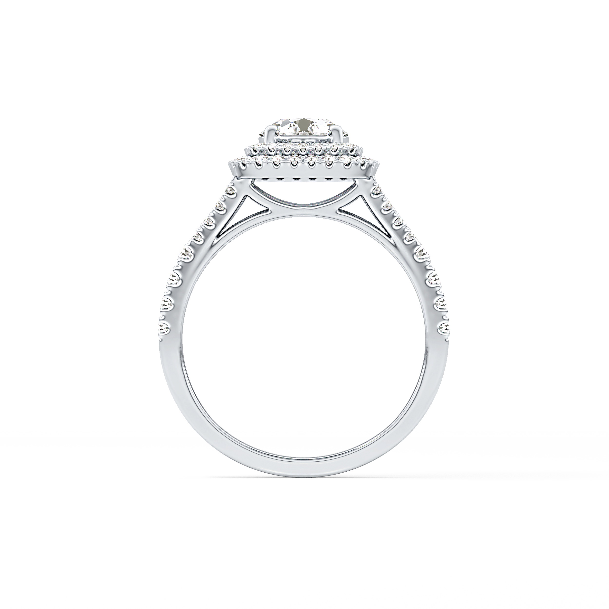 Round Double Halo & Split Shank Pave Lab Grown Diamond Engagement Ring